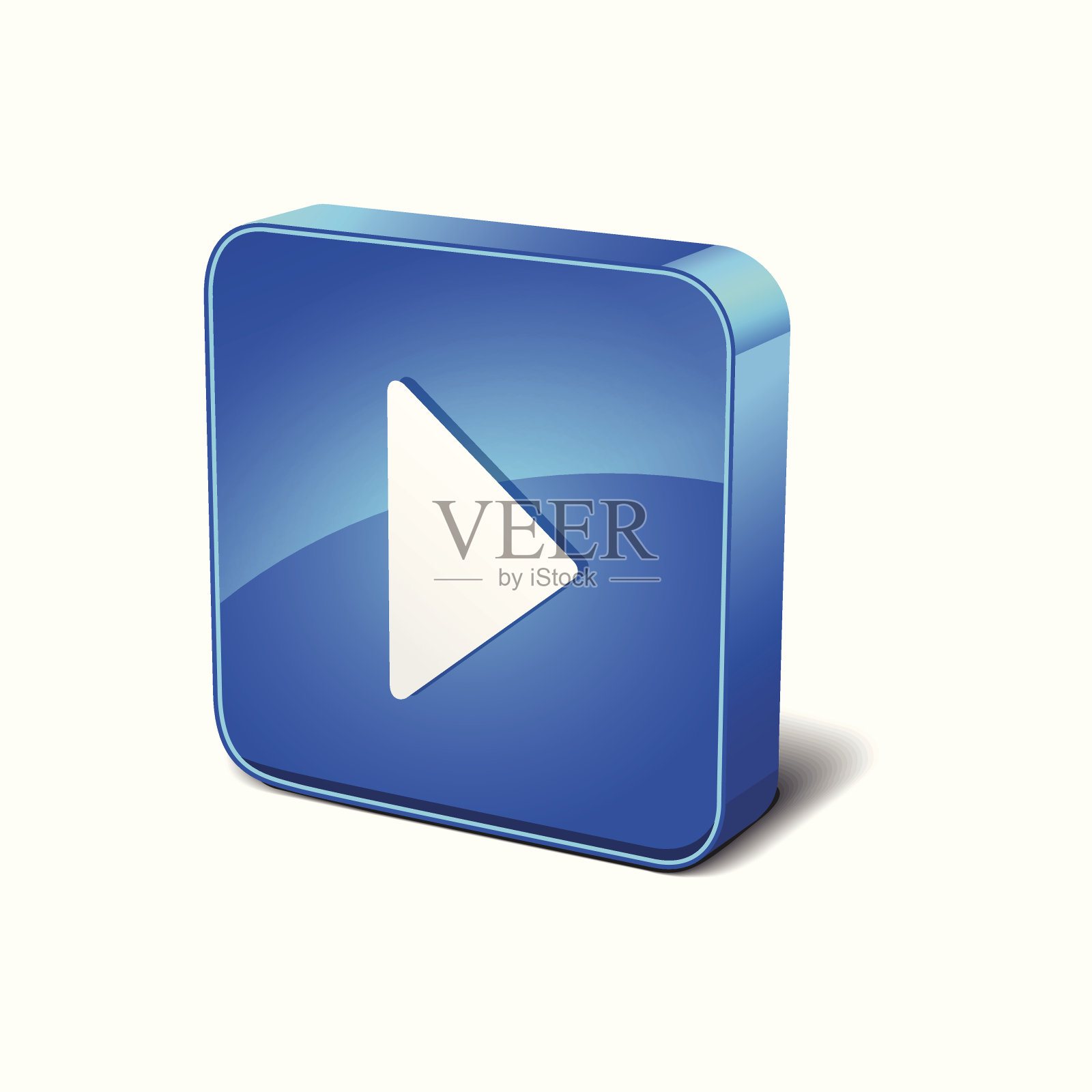 播放标志3d圆角正方形蓝色矢量按钮图标设计设计元素图片