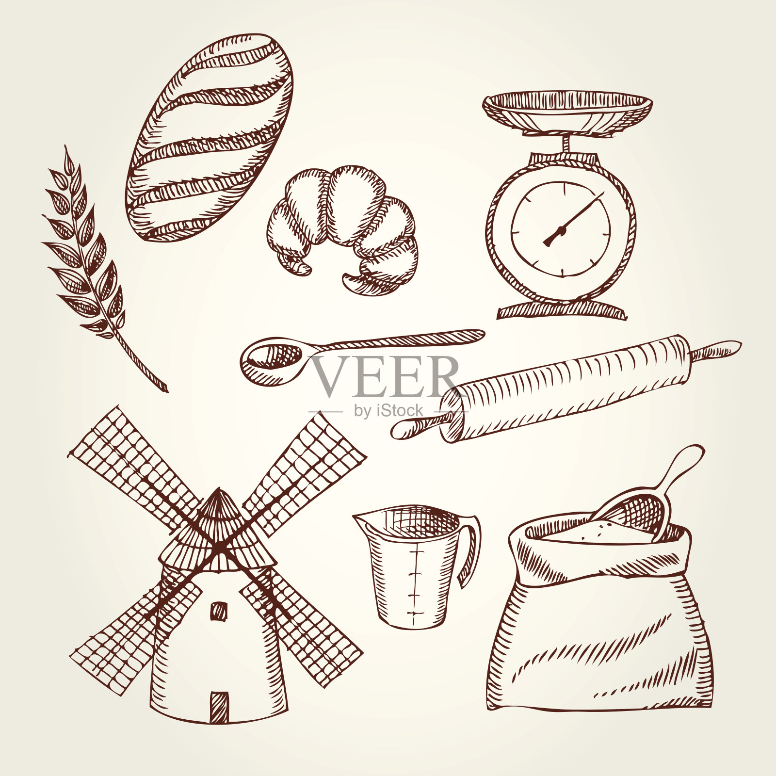 复古面包店图标合集插画图片素材