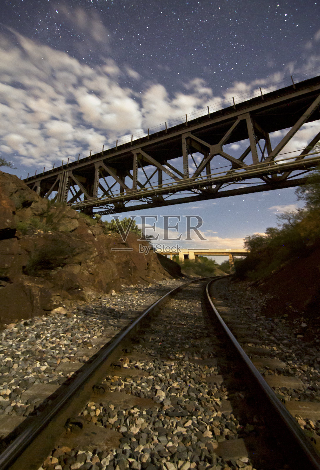 夜晚的火车轨道照片摄影图片