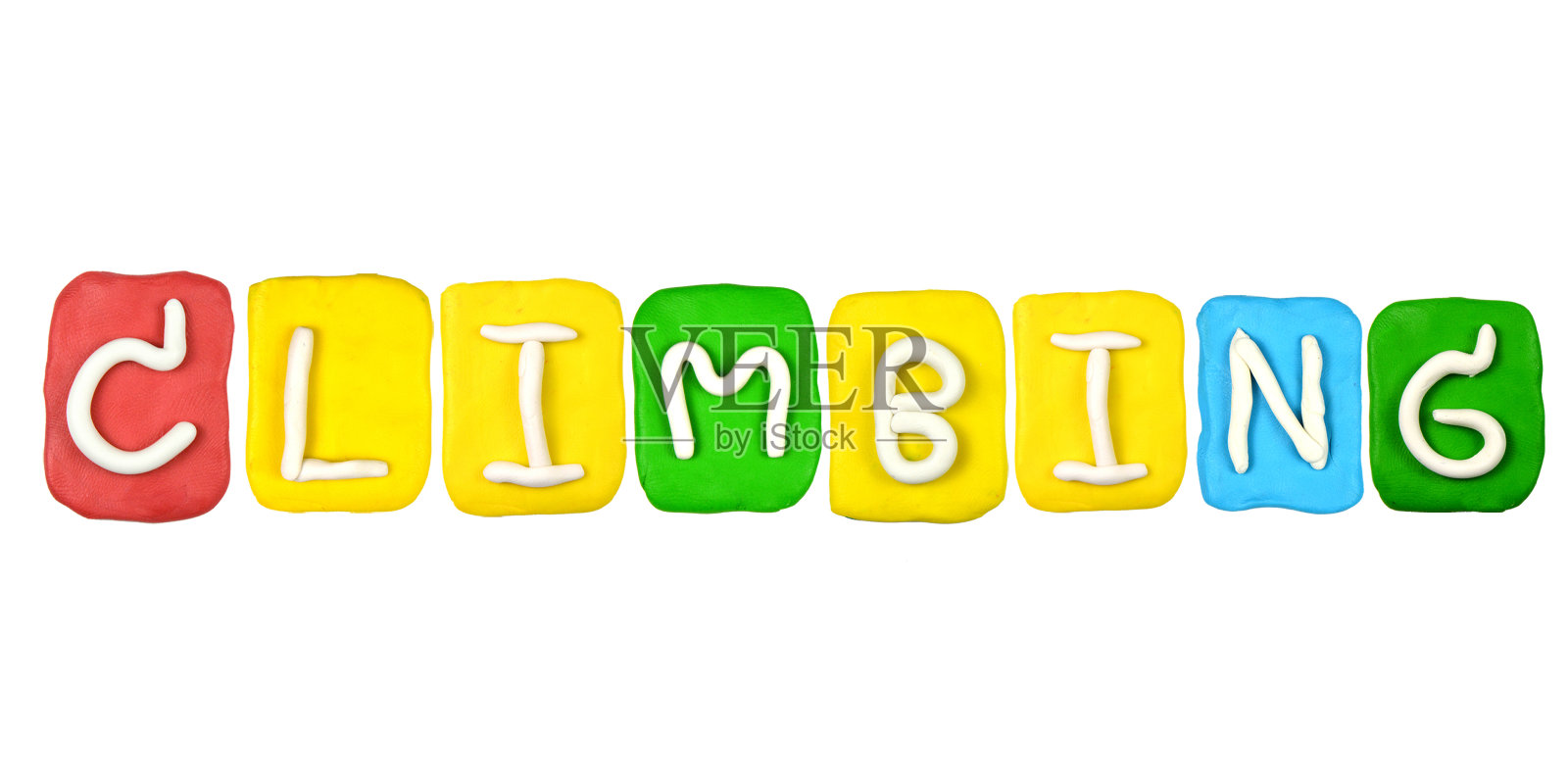 彩色的橡皮泥字母形式的单词攀登照片摄影图片