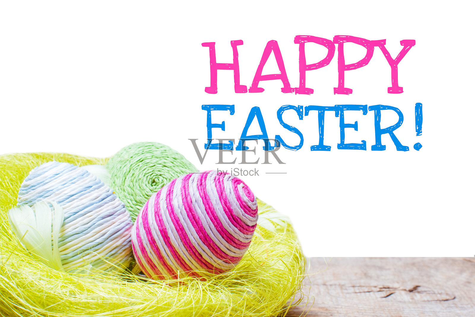 用毛线装饰的复活节彩蛋照片摄影图片