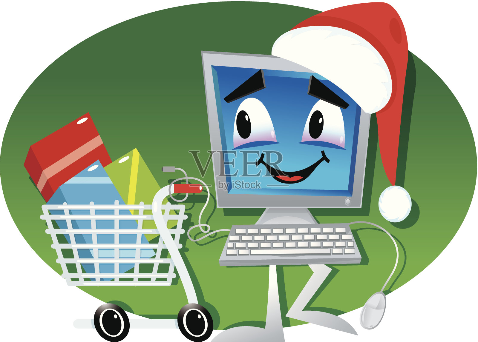 电脑与购物车插画图片素材