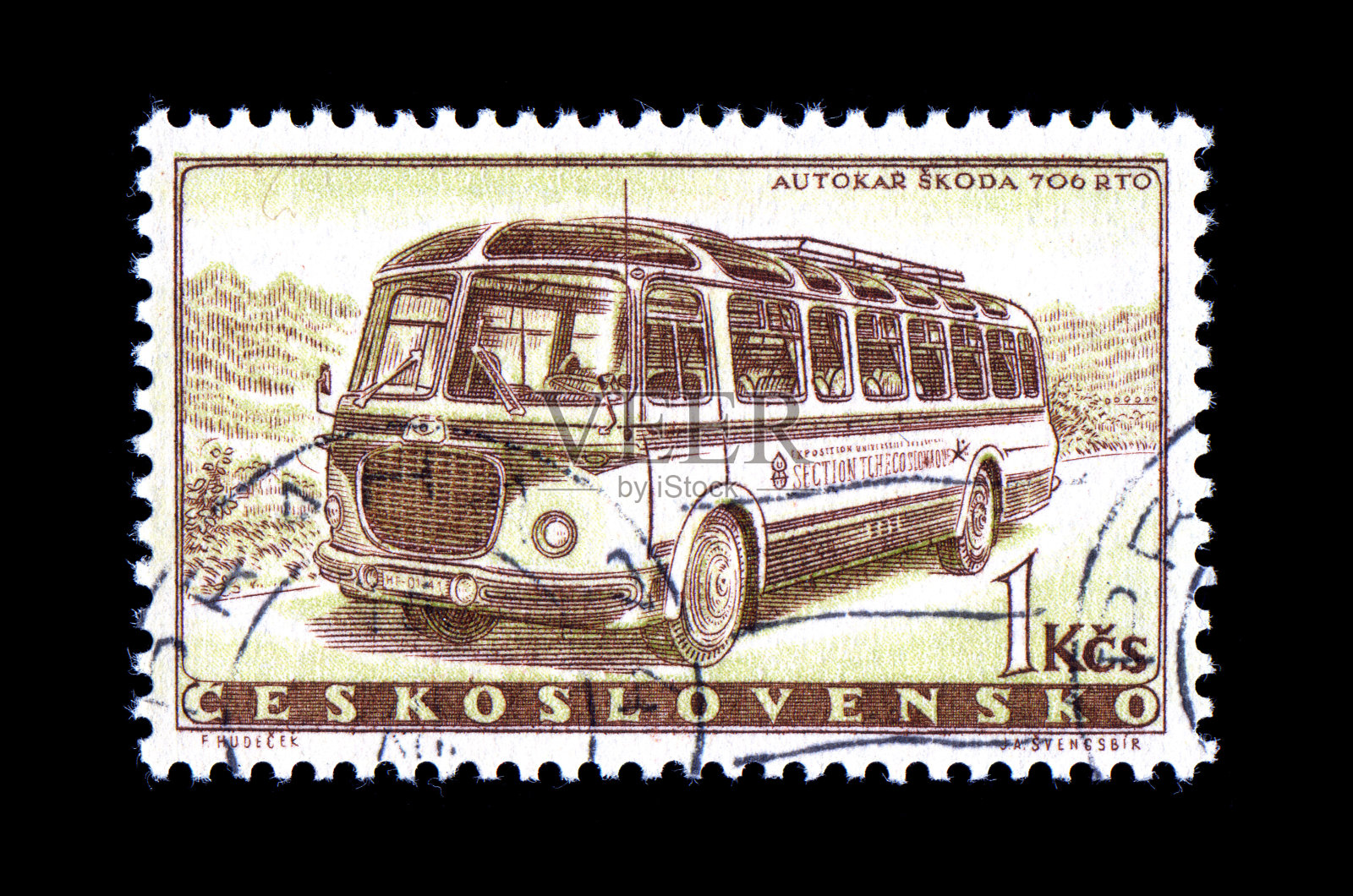 公共汽车和交通邮票彩色特写照片摄影图片