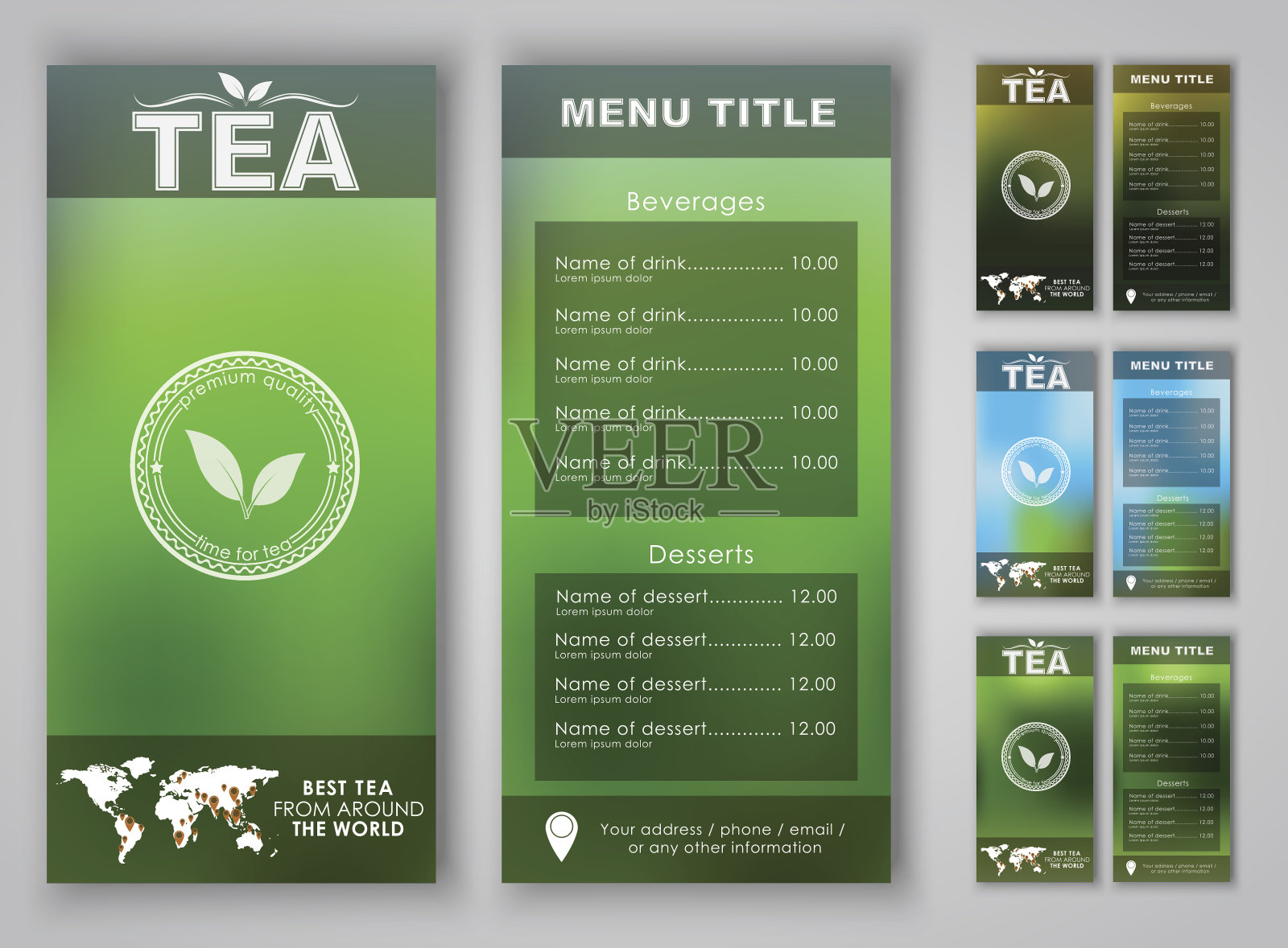 模糊背景的茶菜单设计插画图片素材