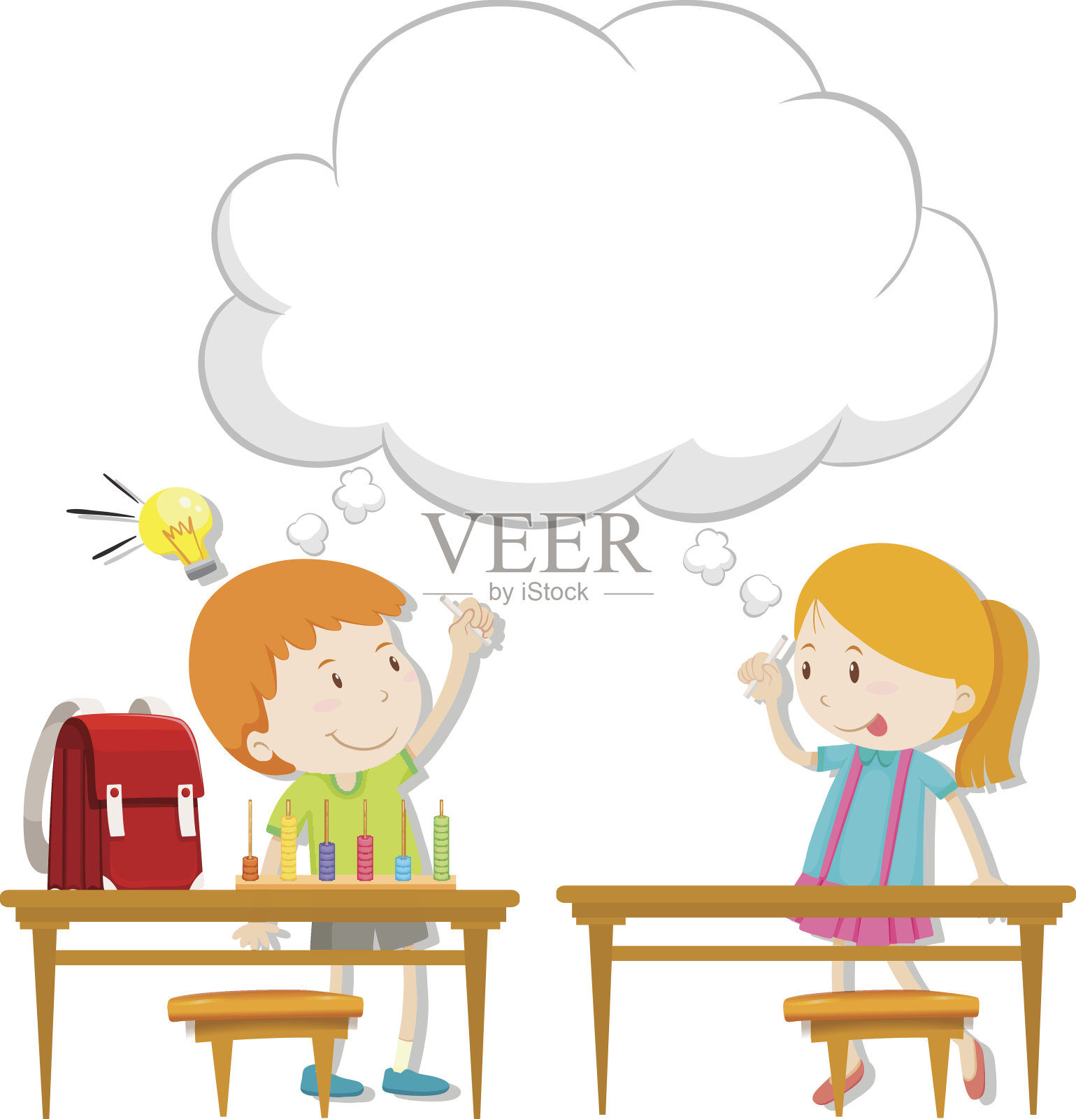 男孩和女孩的思维泡泡插画图片素材
