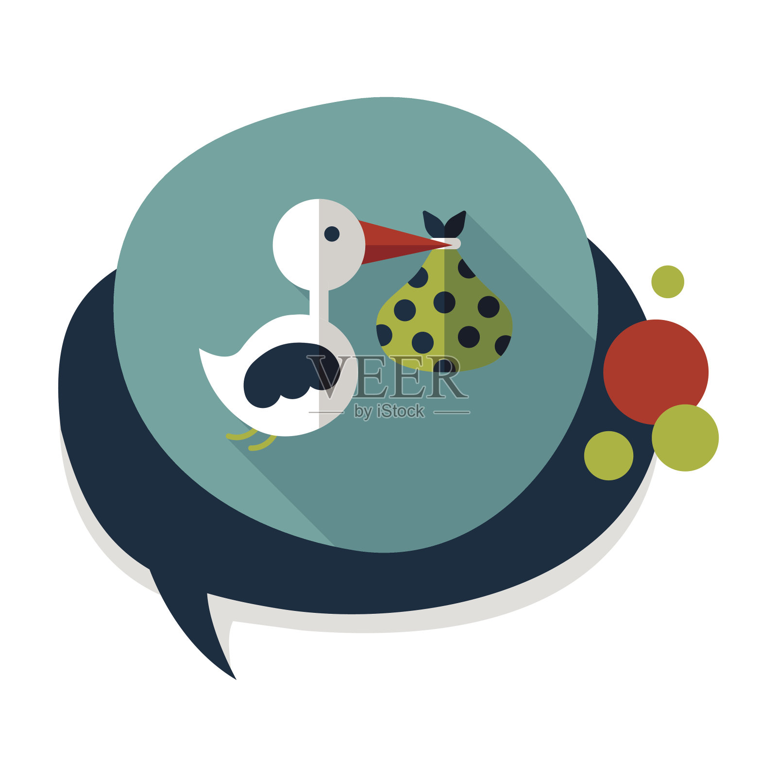 鸟和婴儿平板图标与长阴影,eps10插画图片素材