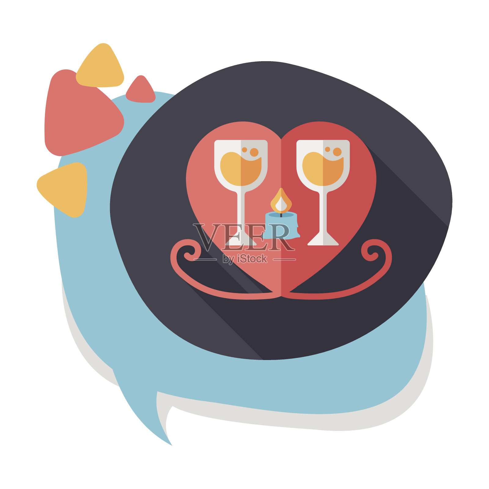 情人节香槟与长阴影的扁平图标,第10集插画图片素材