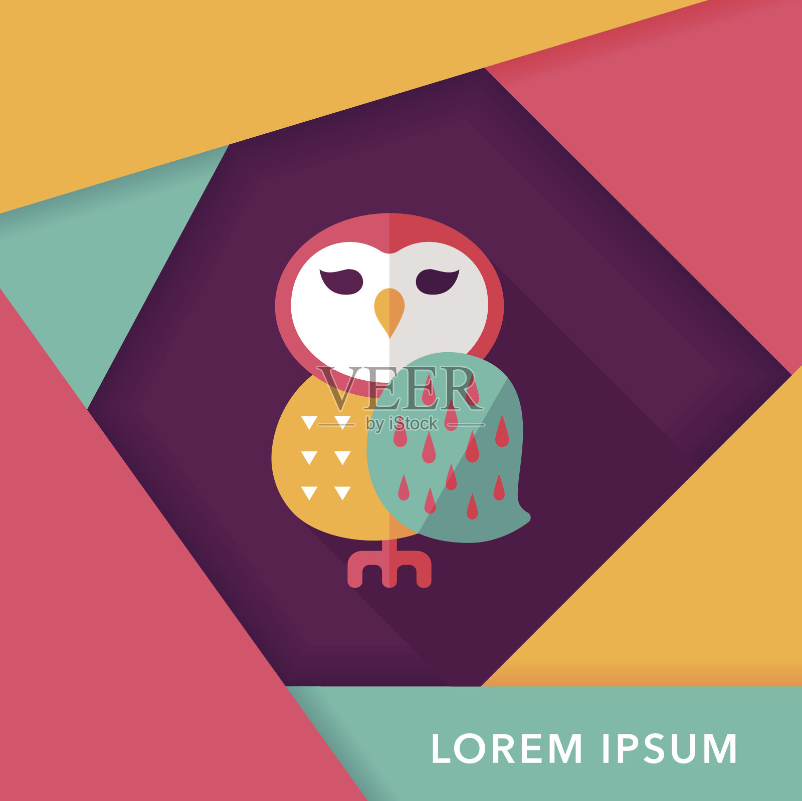 万圣节猫头鹰图标与长影子,eps10插画图片素材