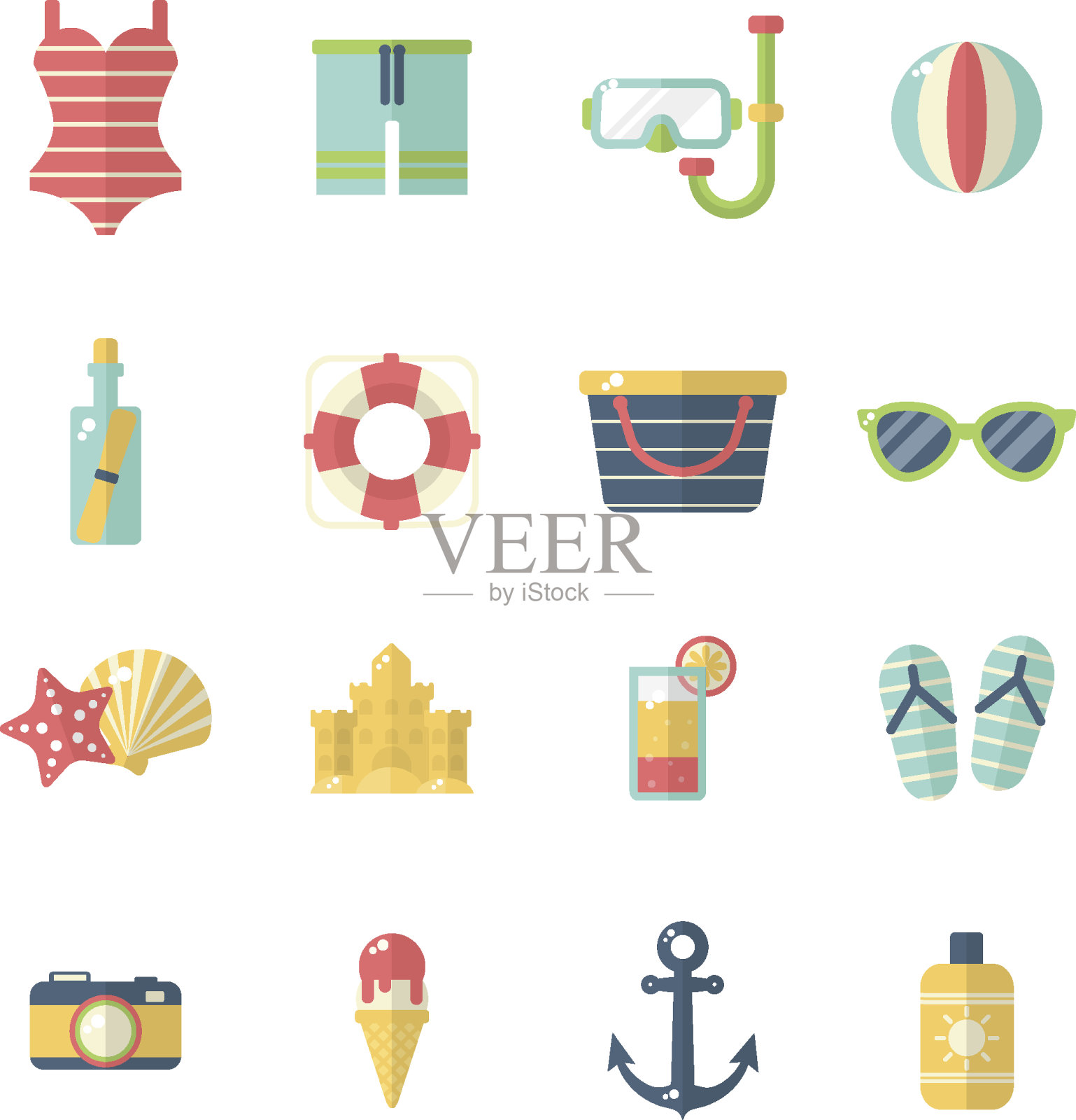 海滩图标设置插画图片素材