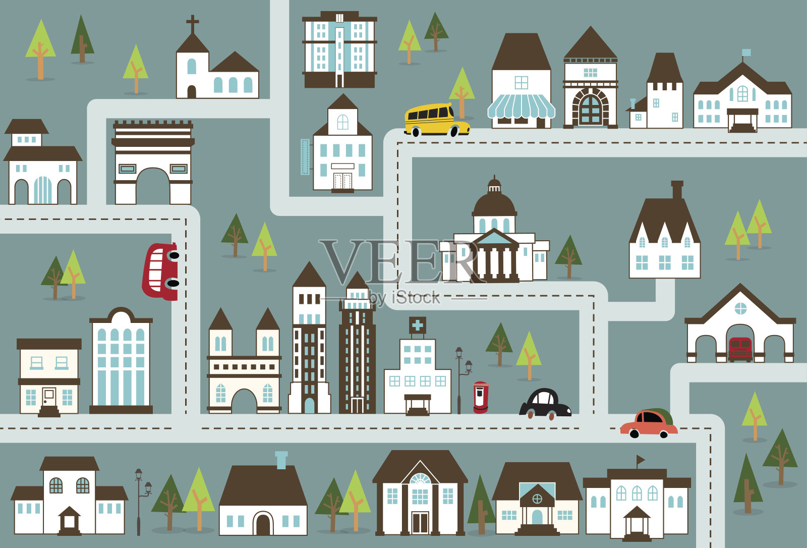 蓝色城市图例插画图片素材