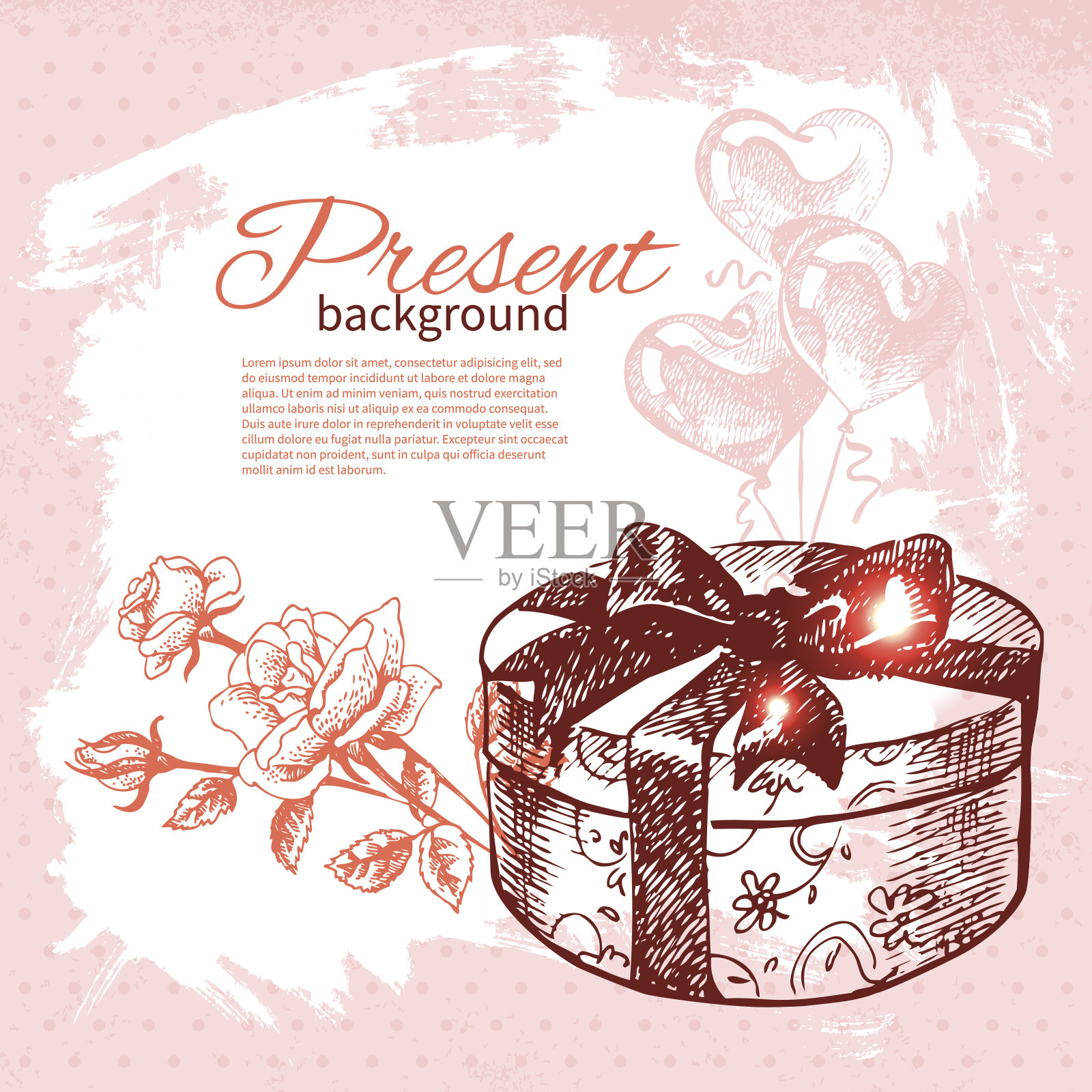 手绘古董礼物盒背景设计模板素材