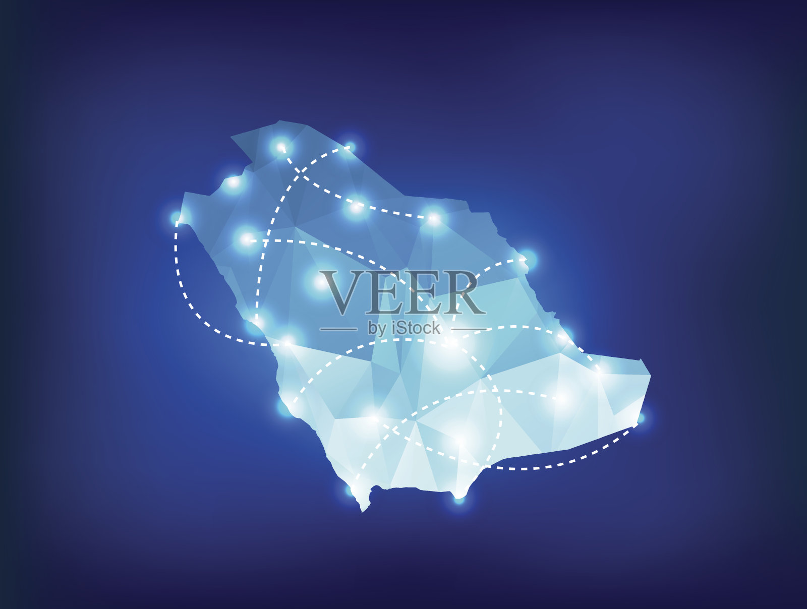 沙特阿拉伯国家地图多边形与聚光灯的地方插画图片素材