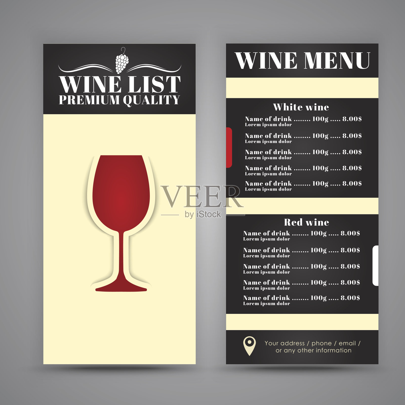 为葡萄酒咖啡馆、餐厅设计菜单设计模板素材