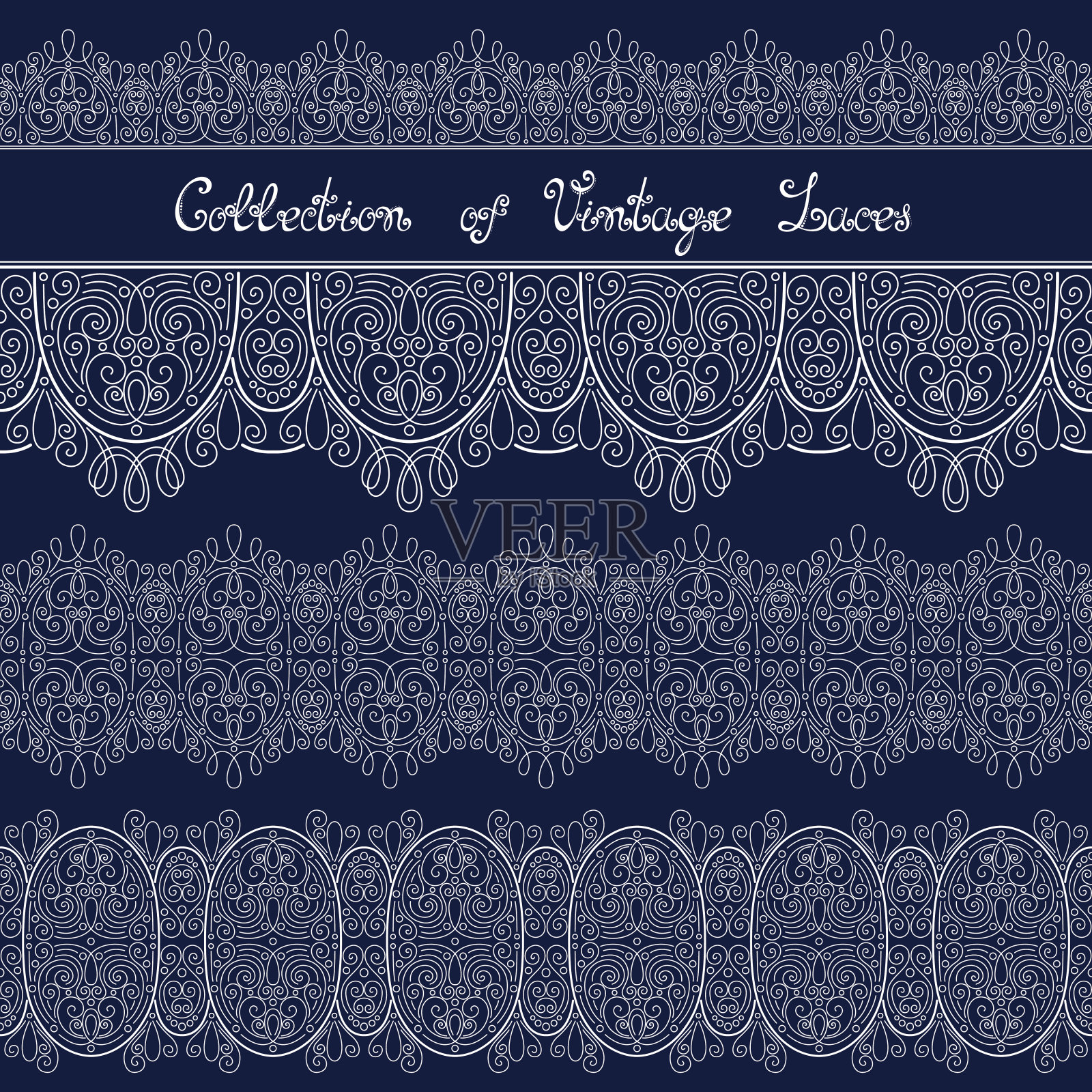 向量集复古模板与华丽的花边插画图片素材