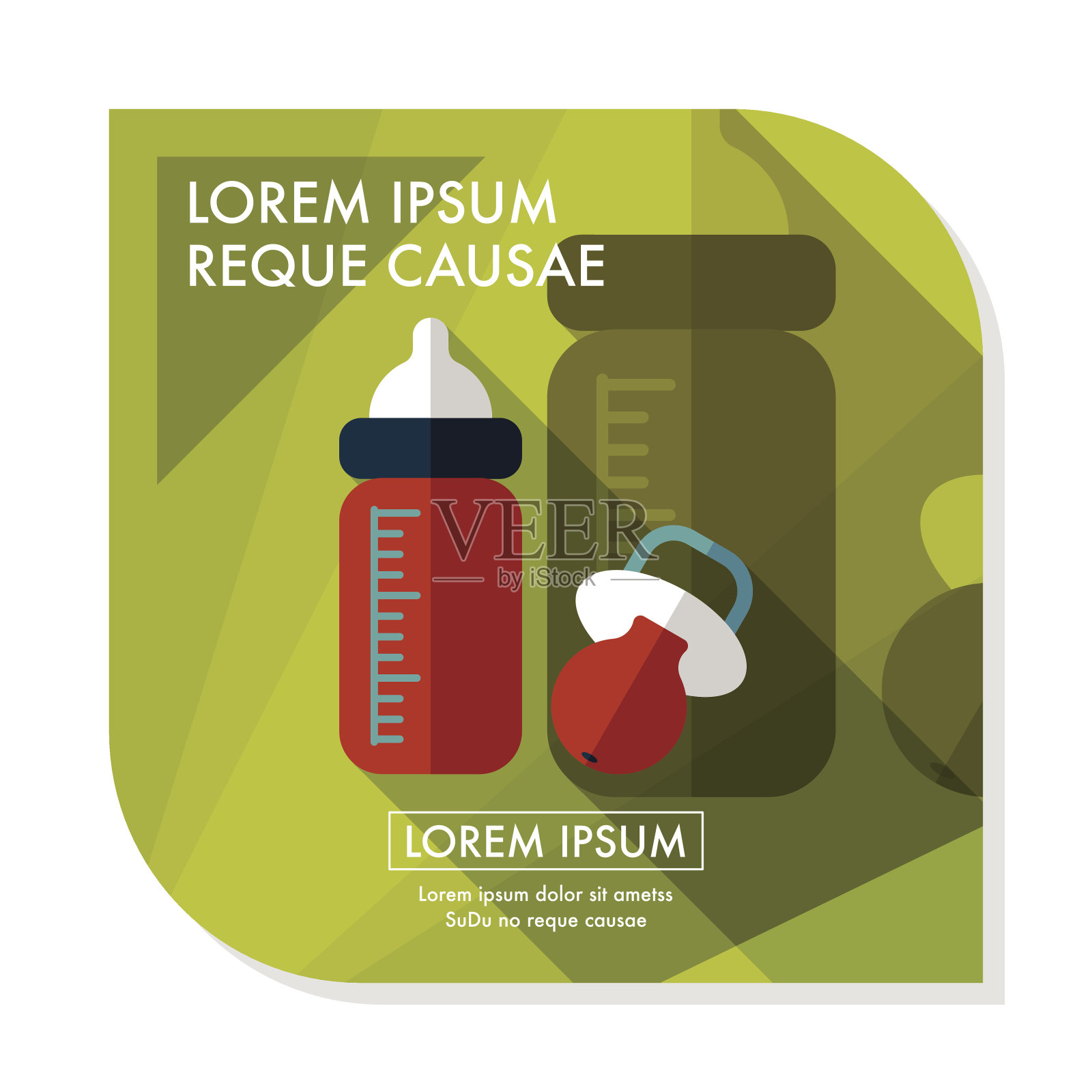 婴儿瓶扁平图标与长影子,EPS 10插画图片素材