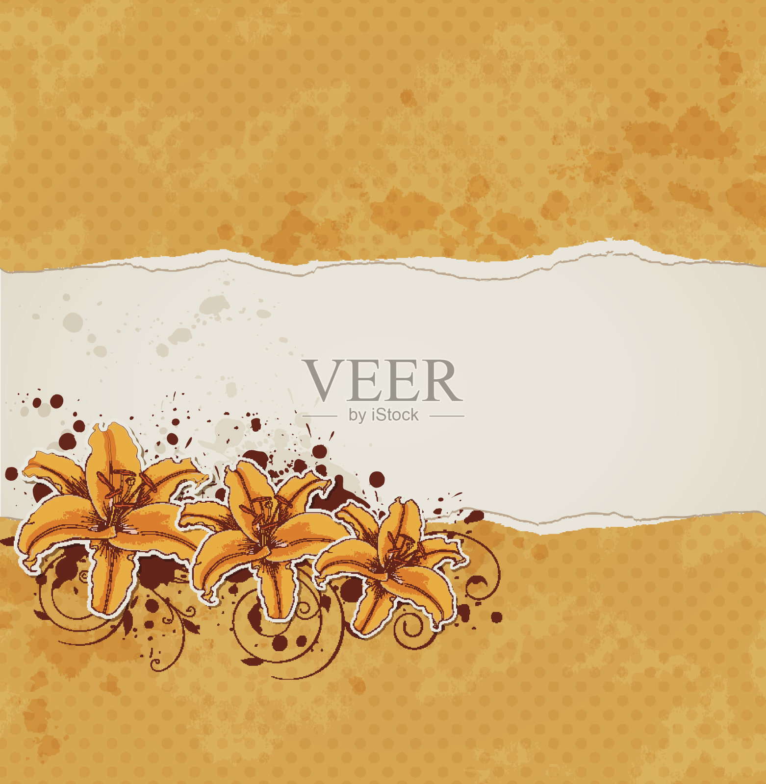 背景与百合和橙色纸插画图片素材