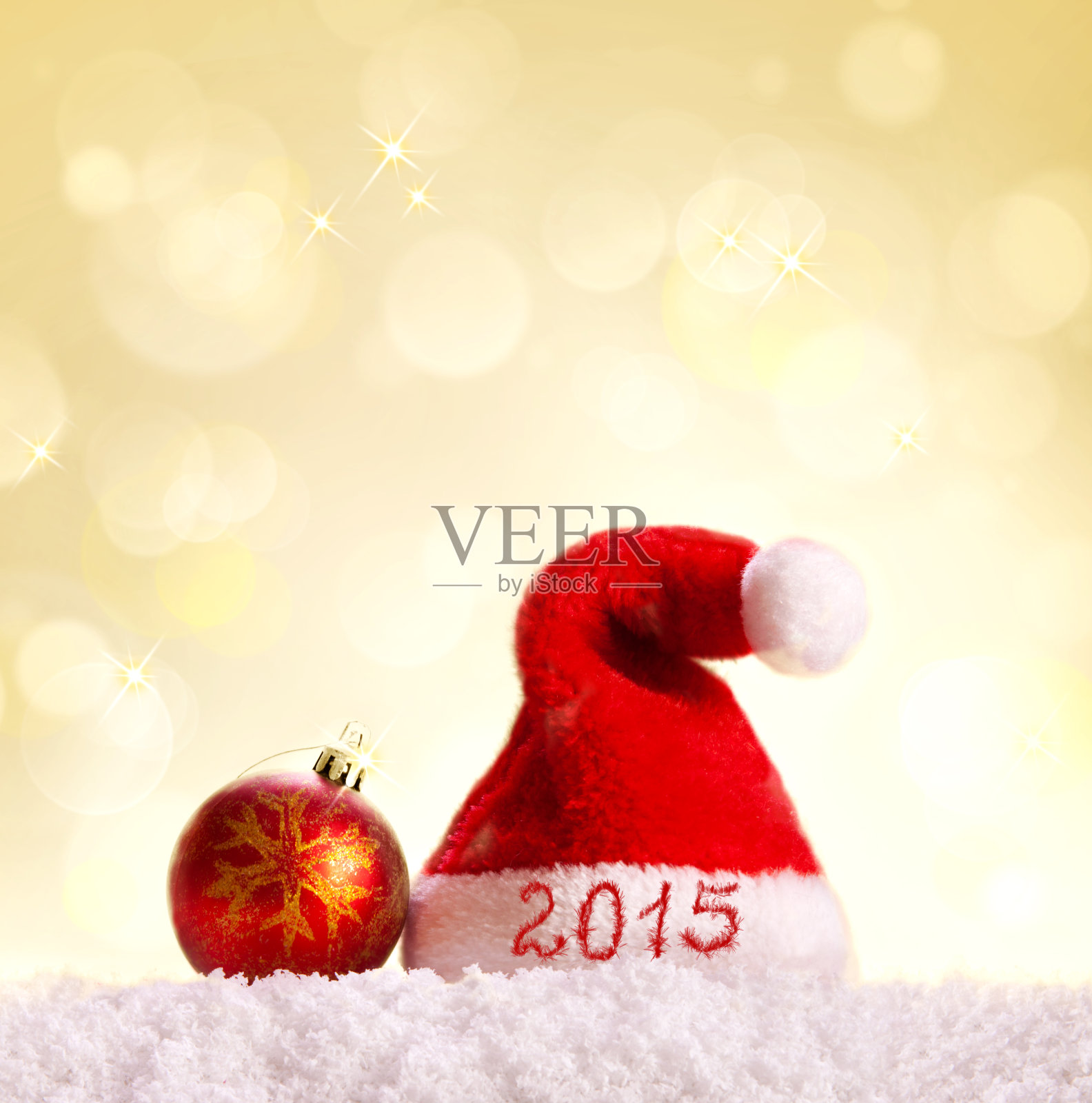 2015年新年背景和圣诞老人帽。照片摄影图片