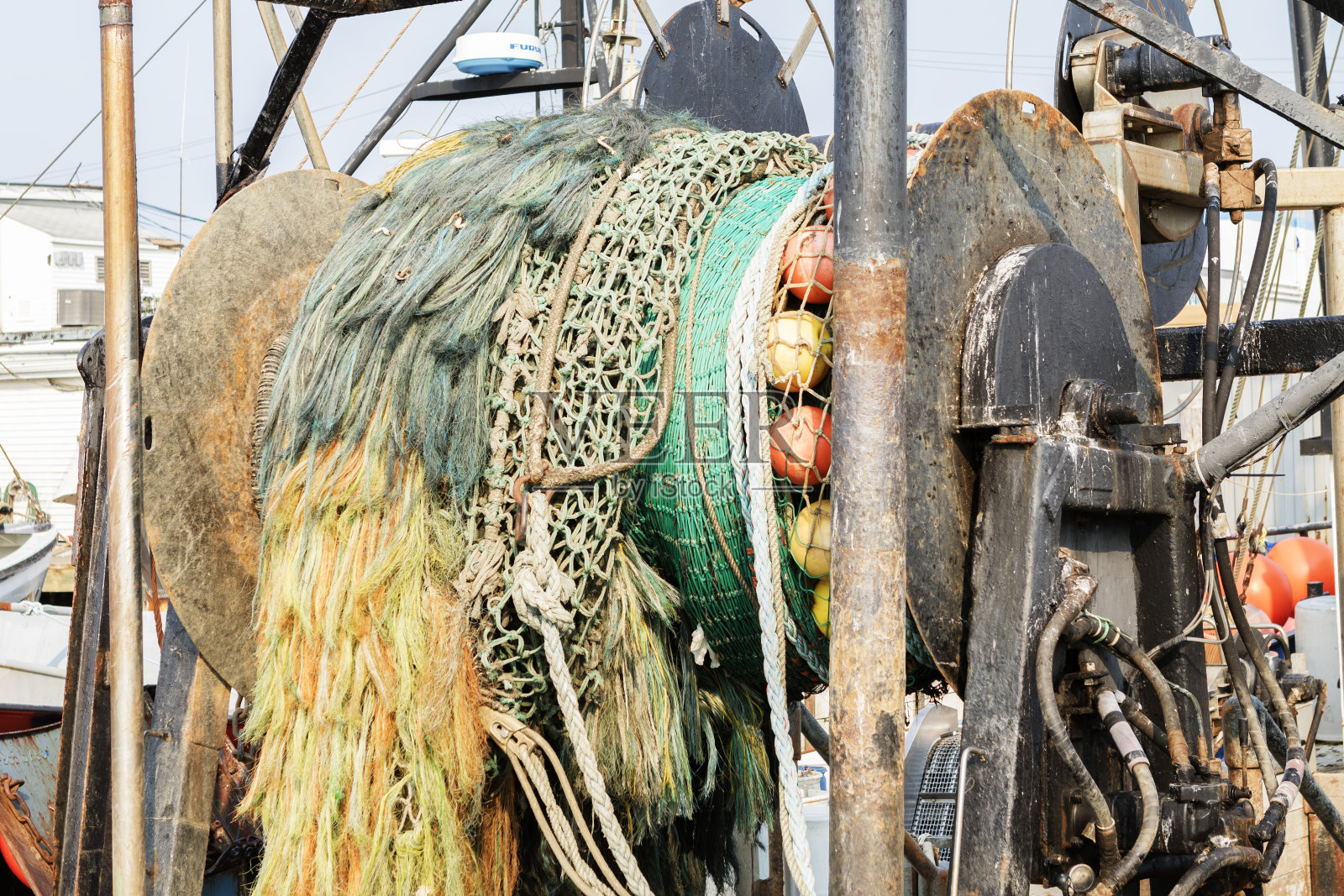 商业渔船设备。照片摄影图片