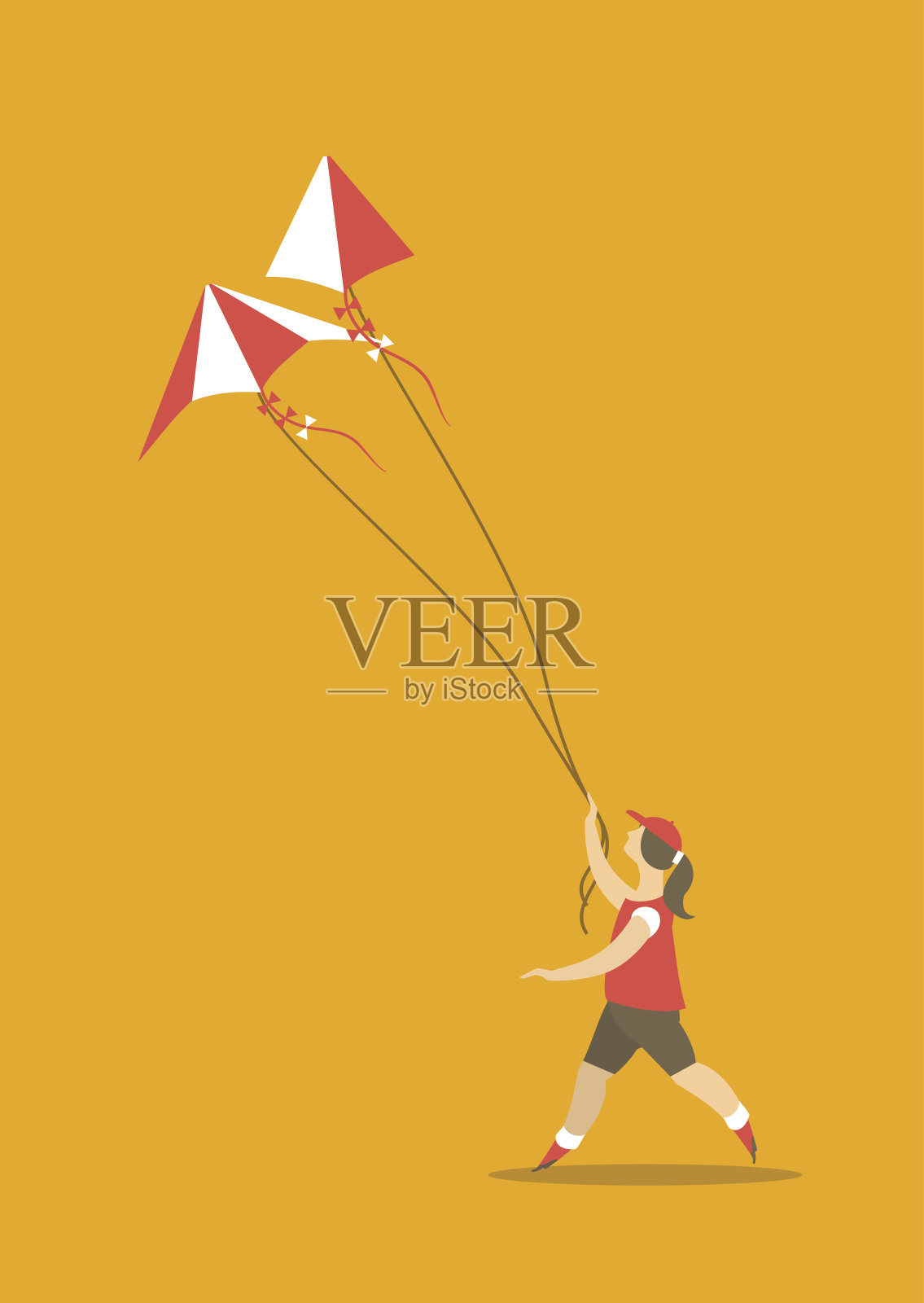 女孩和风筝插画图片素材