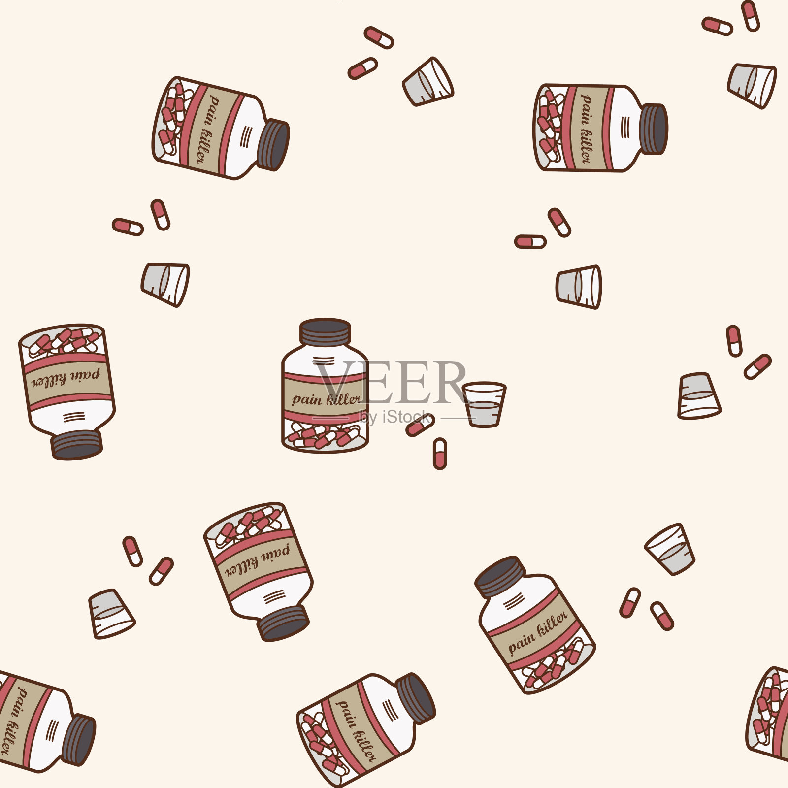 医院主题医学,卡通无缝图案背景插画图片素材