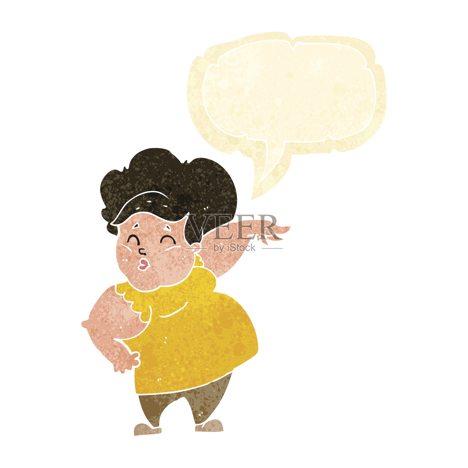 卡通快乐超重女士与讲话泡泡插画图片素材