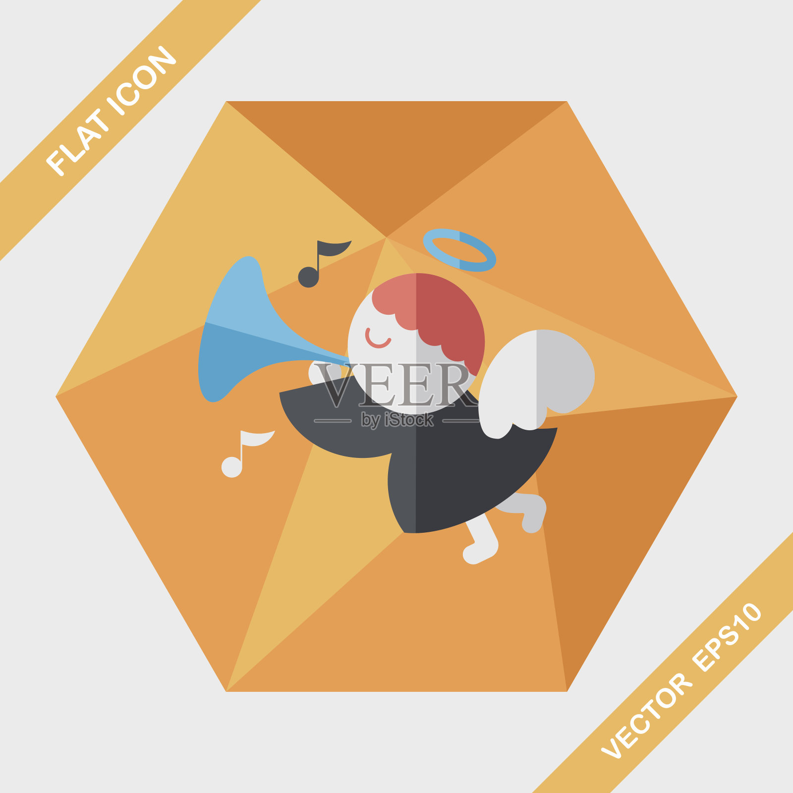 天使平面图标与长阴影,eps10插画图片素材