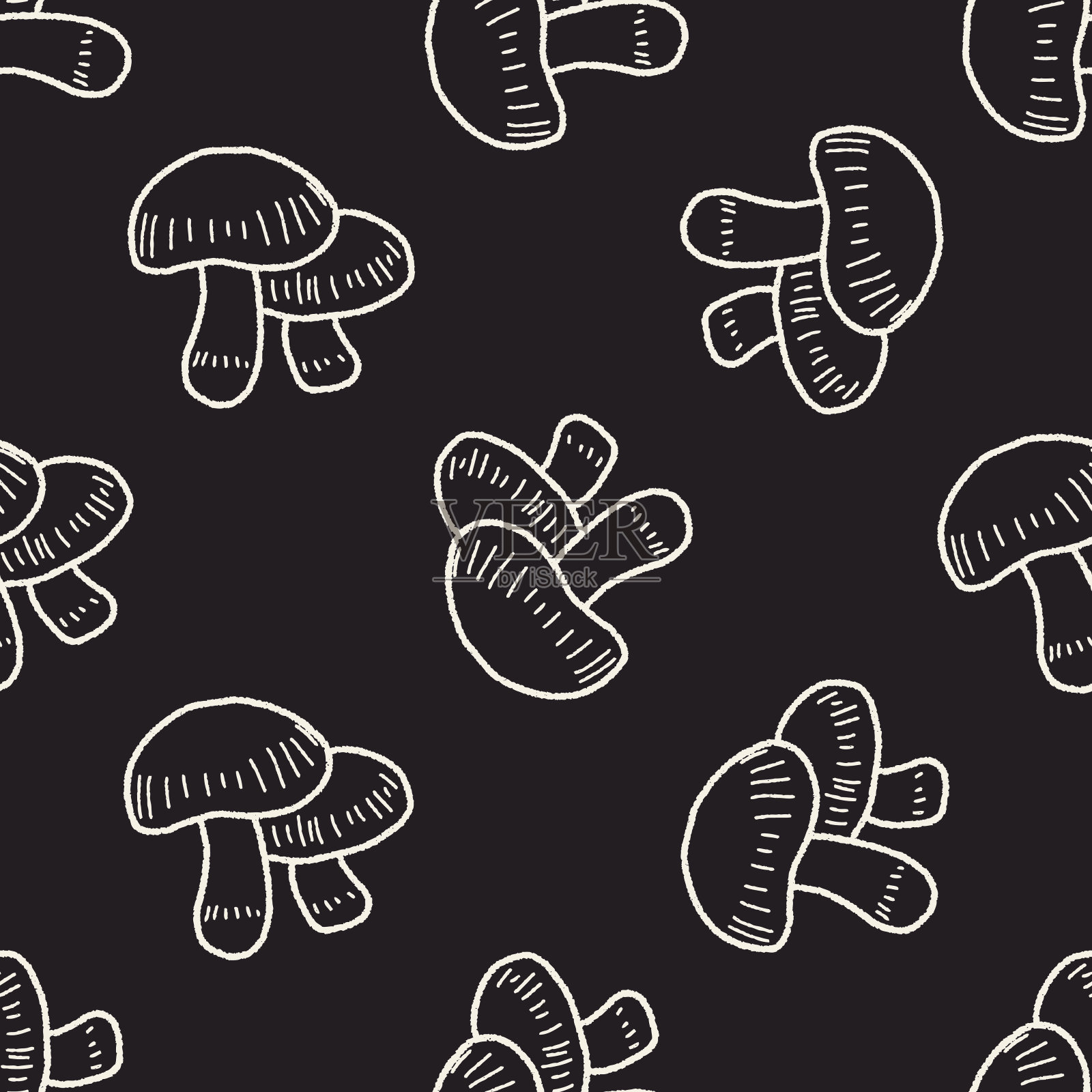 蘑菇涂鸦无缝图案背景插画图片素材