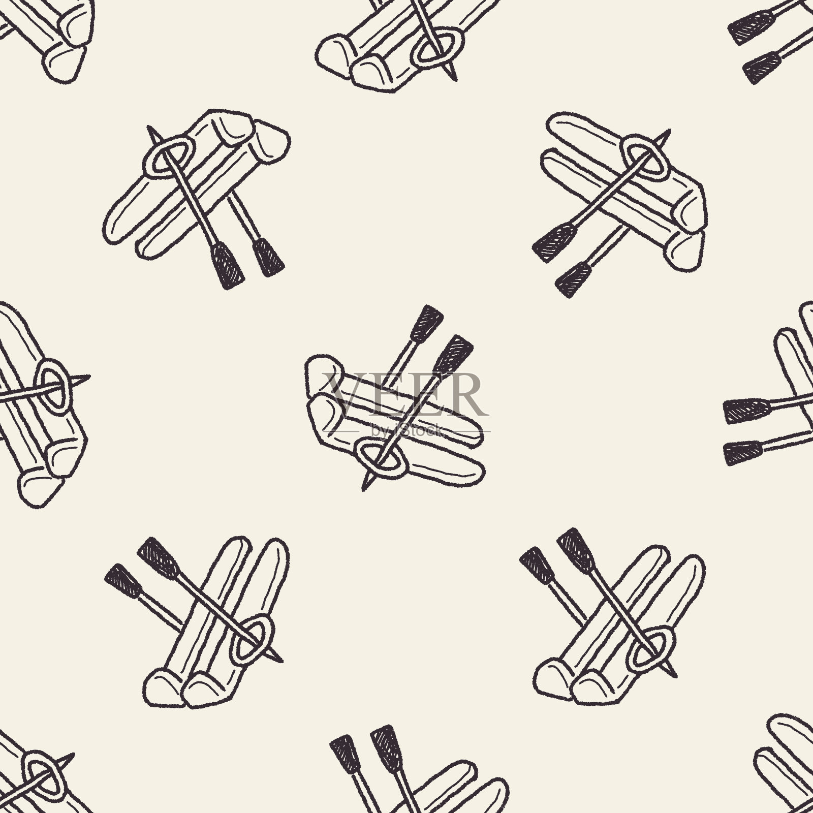 滑雪涂鸦无缝图案背景插画图片素材