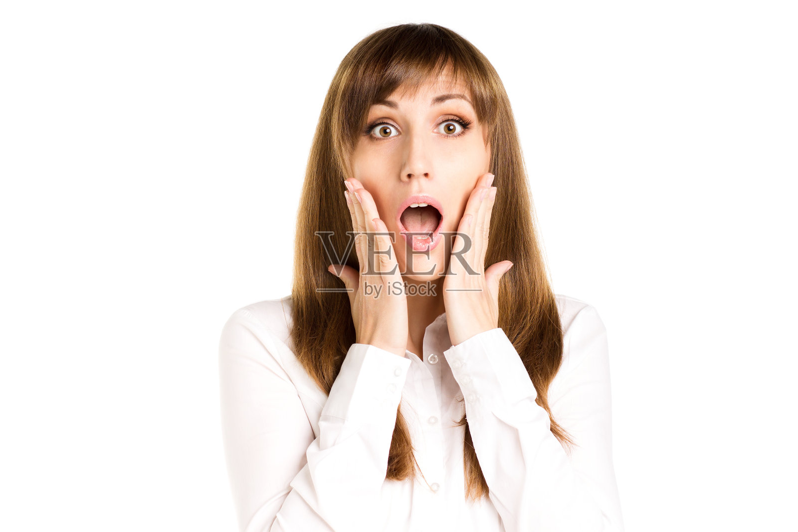 年轻惊奇的女人孤立在白色的背景照片摄影图片