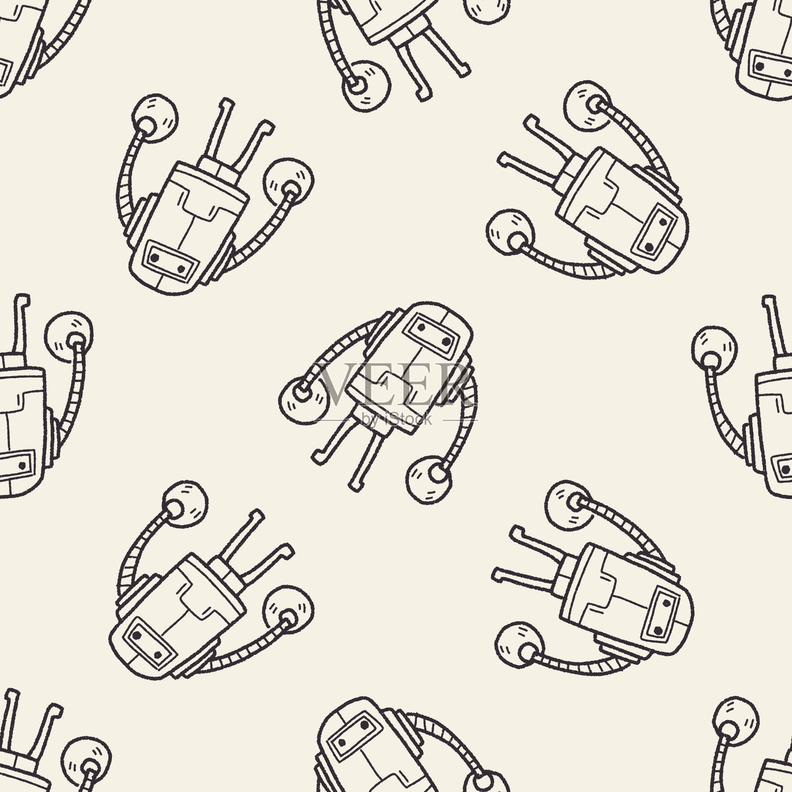 机器人涂鸦无缝图案背景插画图片素材