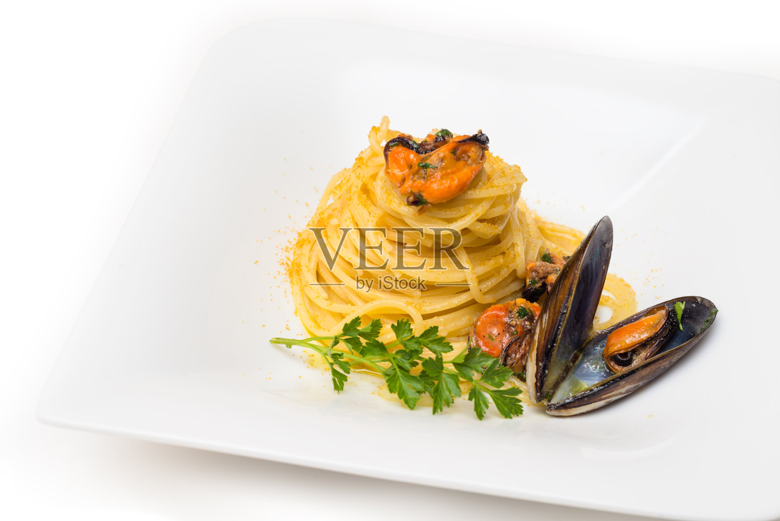 贻贝意大利面条照片摄影图片