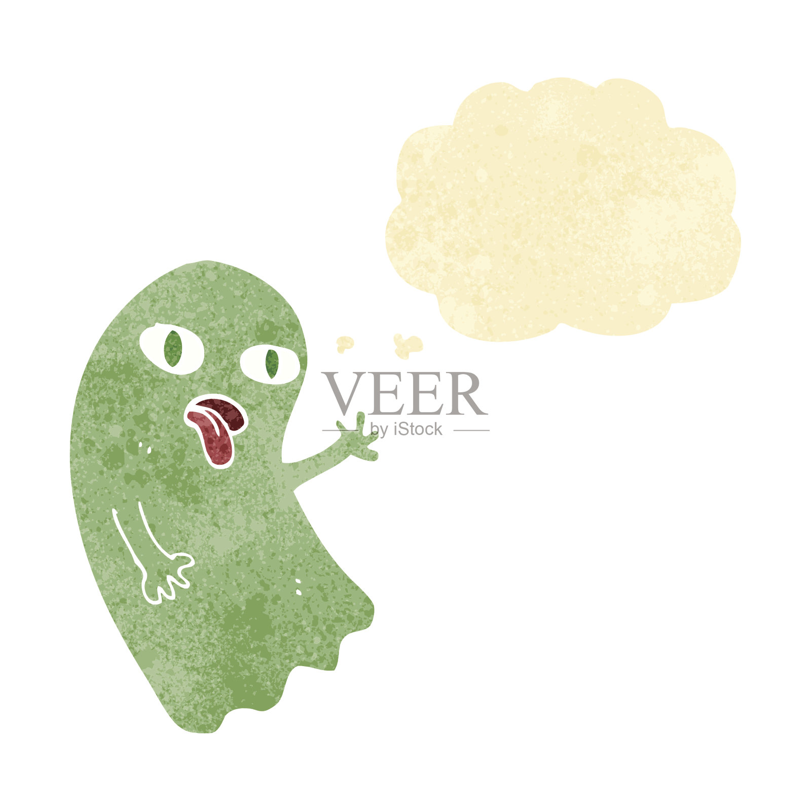 滑稽的卡通鬼与思想泡泡插画图片素材