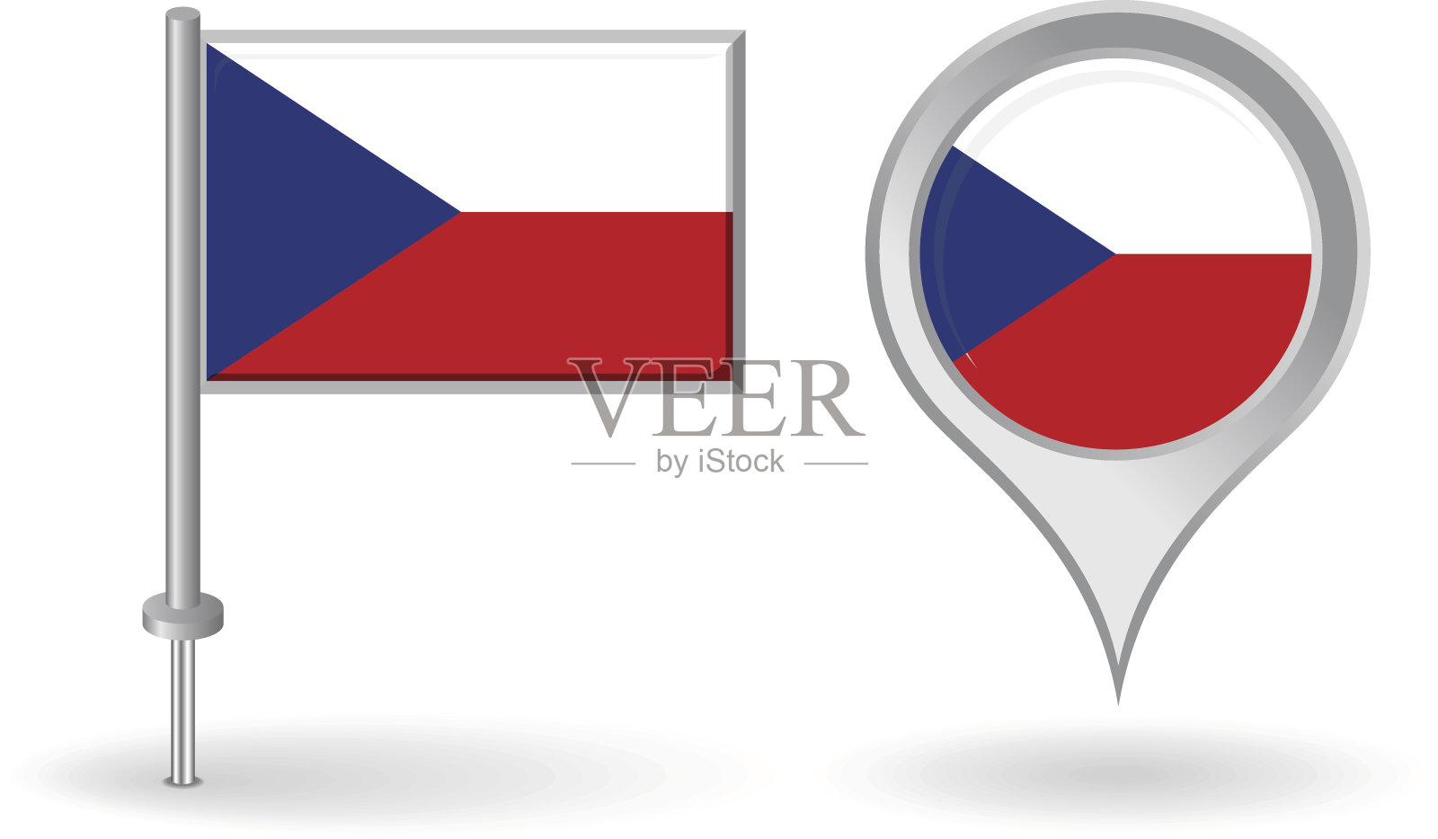 捷克针图标和地图指针标志。向量插画图片素材