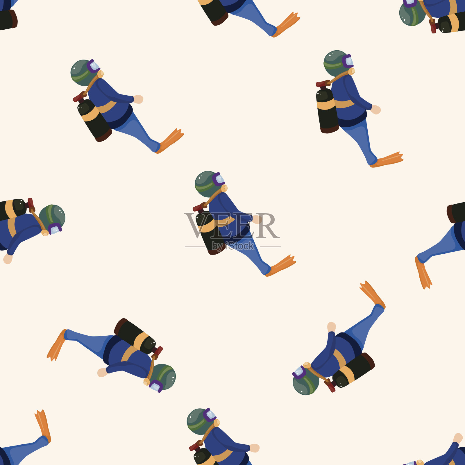 潜水员,卡通无缝图案背景插画图片素材