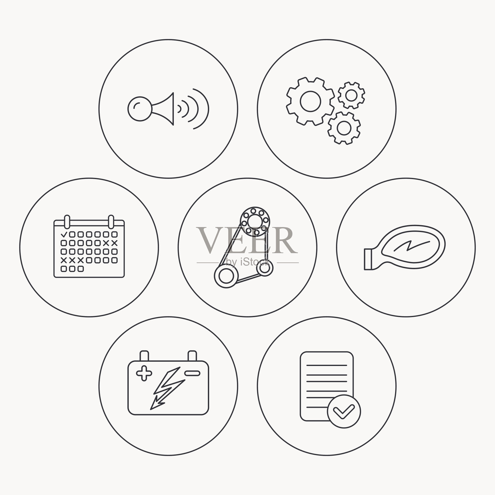 蓄能器,喇叭声信号和发电机皮带。插画图片素材