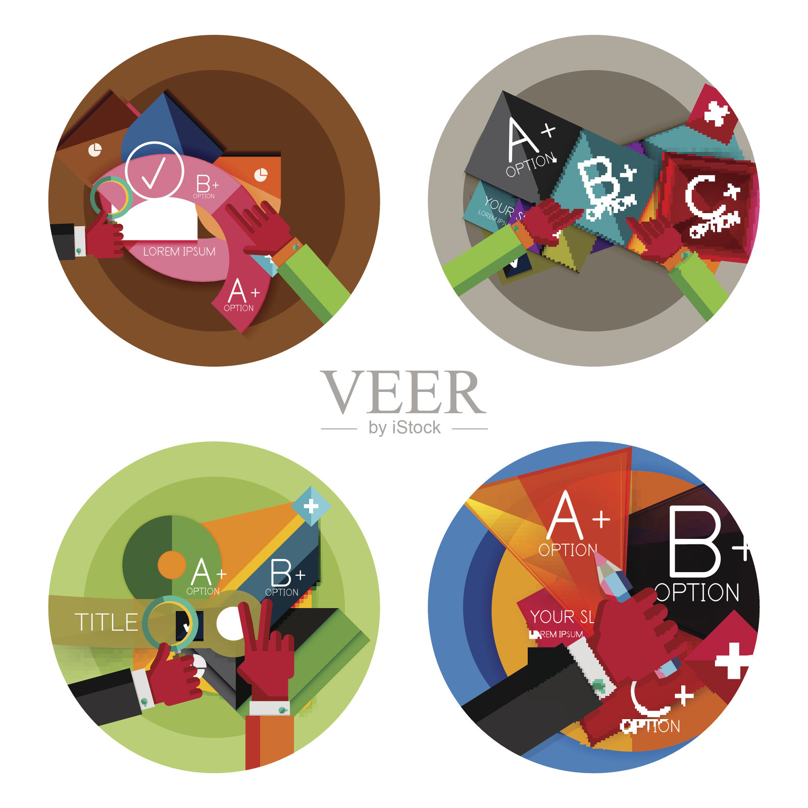 一套选项展示标签,平面设计的网页信息图表框插画图片素材