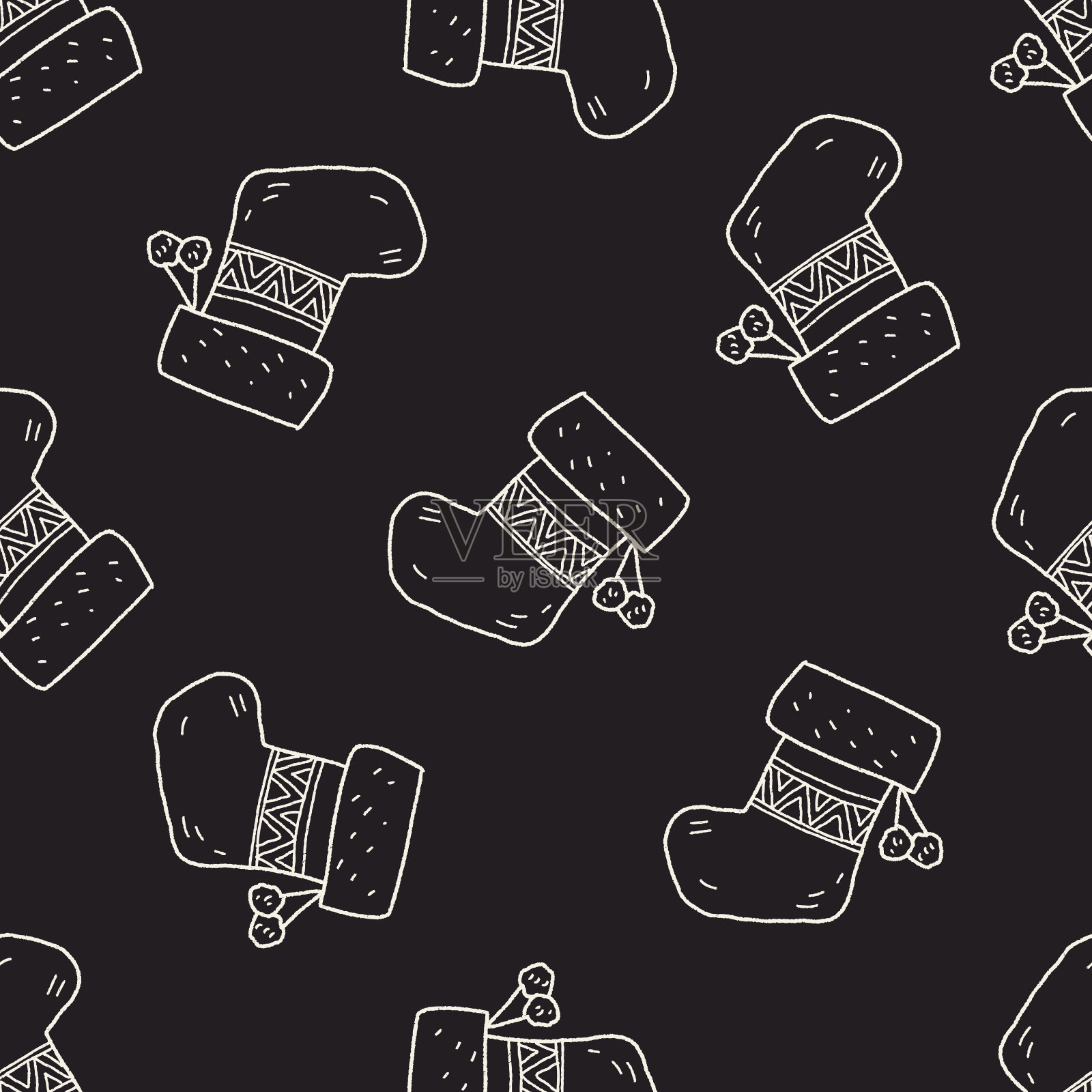 圣诞袜子涂鸦无缝图案背景插画图片素材