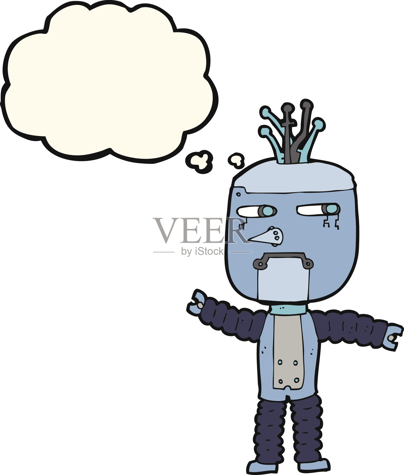 卡通摆动机器人与思想泡泡插画图片素材
