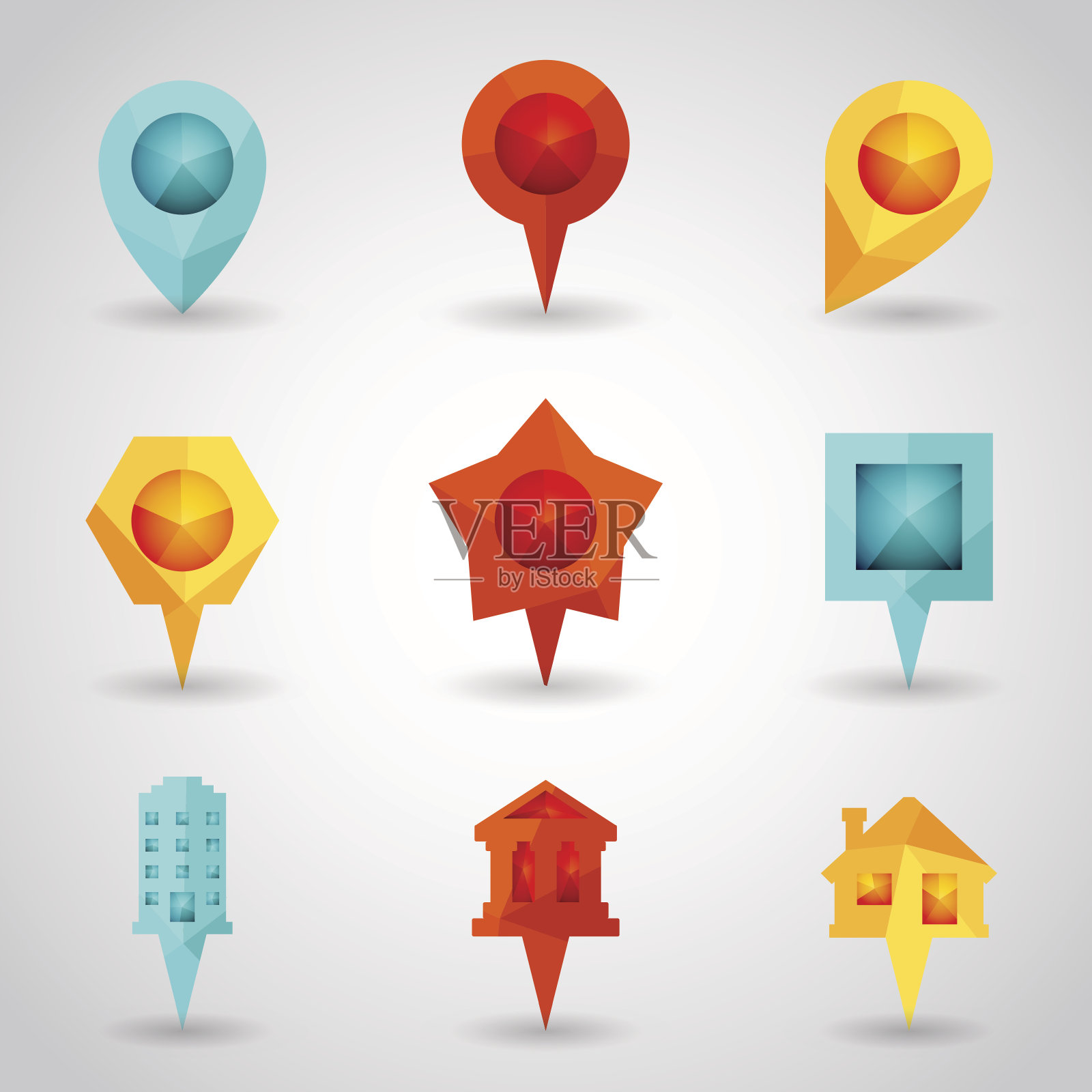 地标和Showplace符号地图指针标记多边形图标矢量插画图片素材