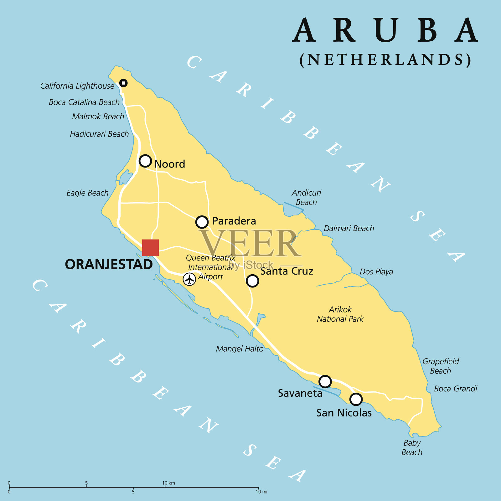 阿鲁巴岛的政治地图插画图片素材