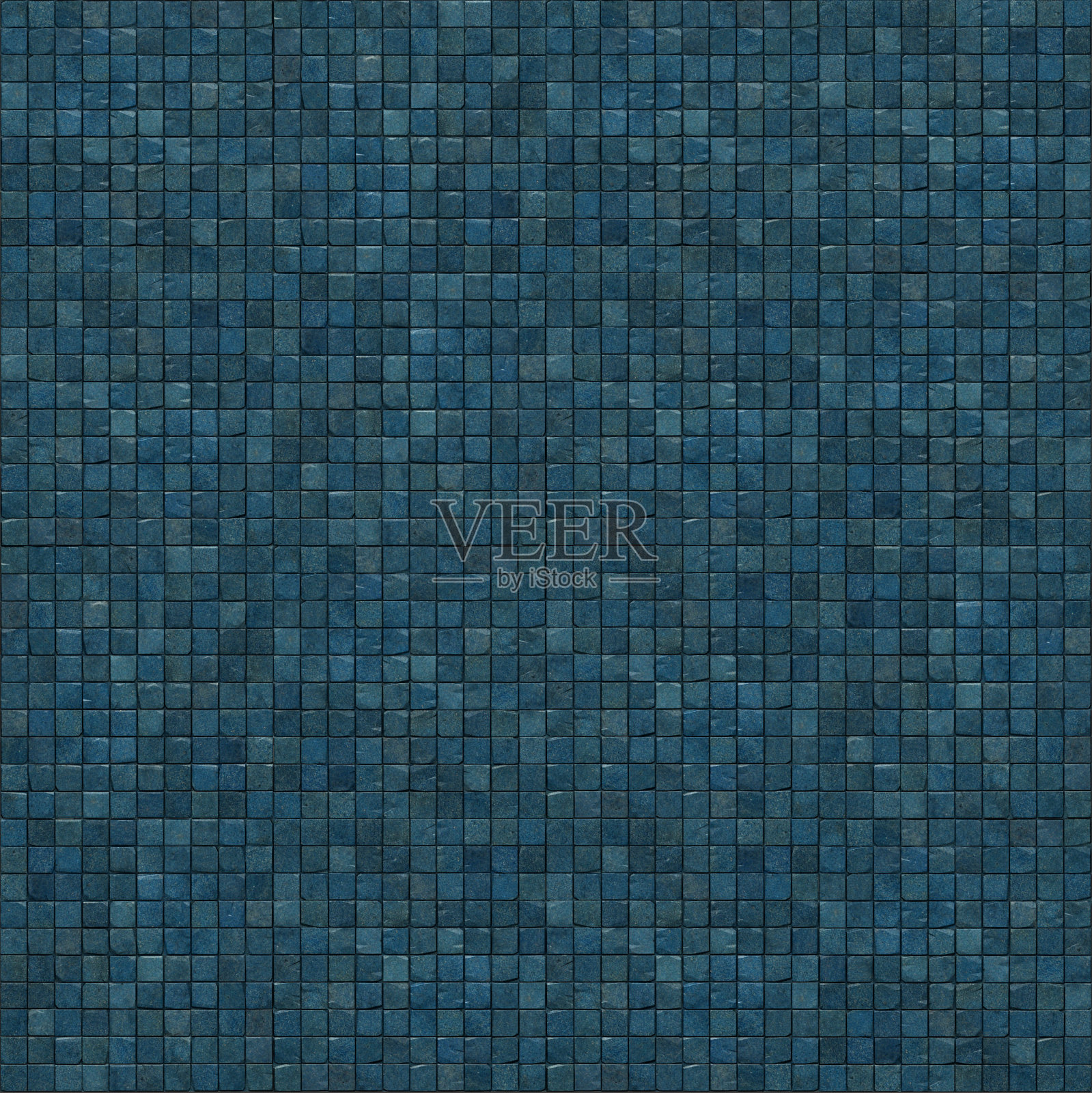 超大3d渲染蓝色马赛克墙地板照片摄影图片