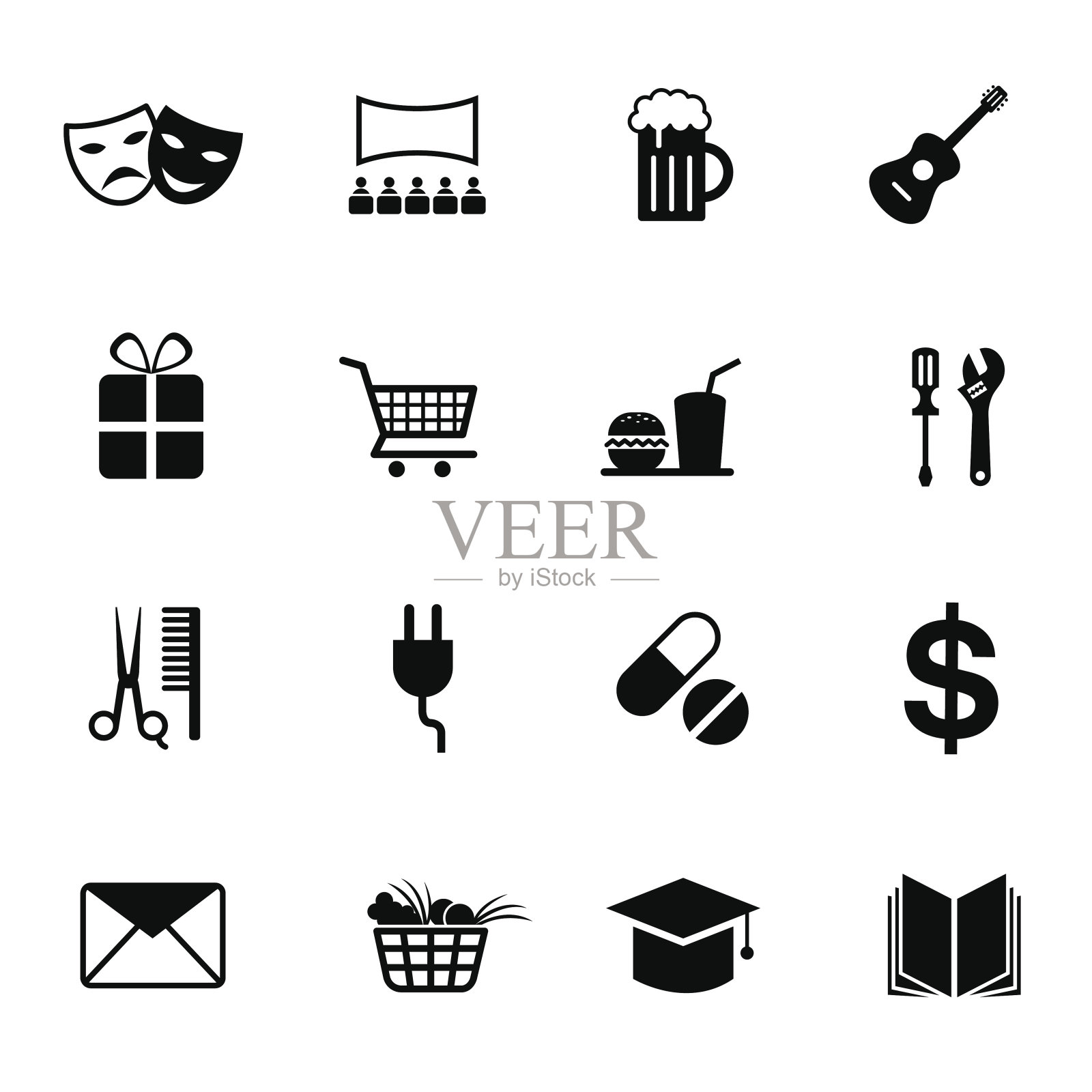 B&W图标集:目的地,地图的地方图标素材