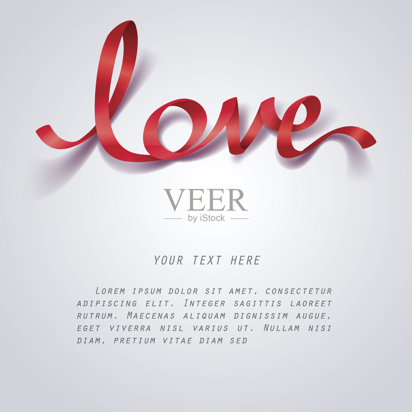 红丝带的爱情书法和字母,情人节和浪漫的概念插画图片素材