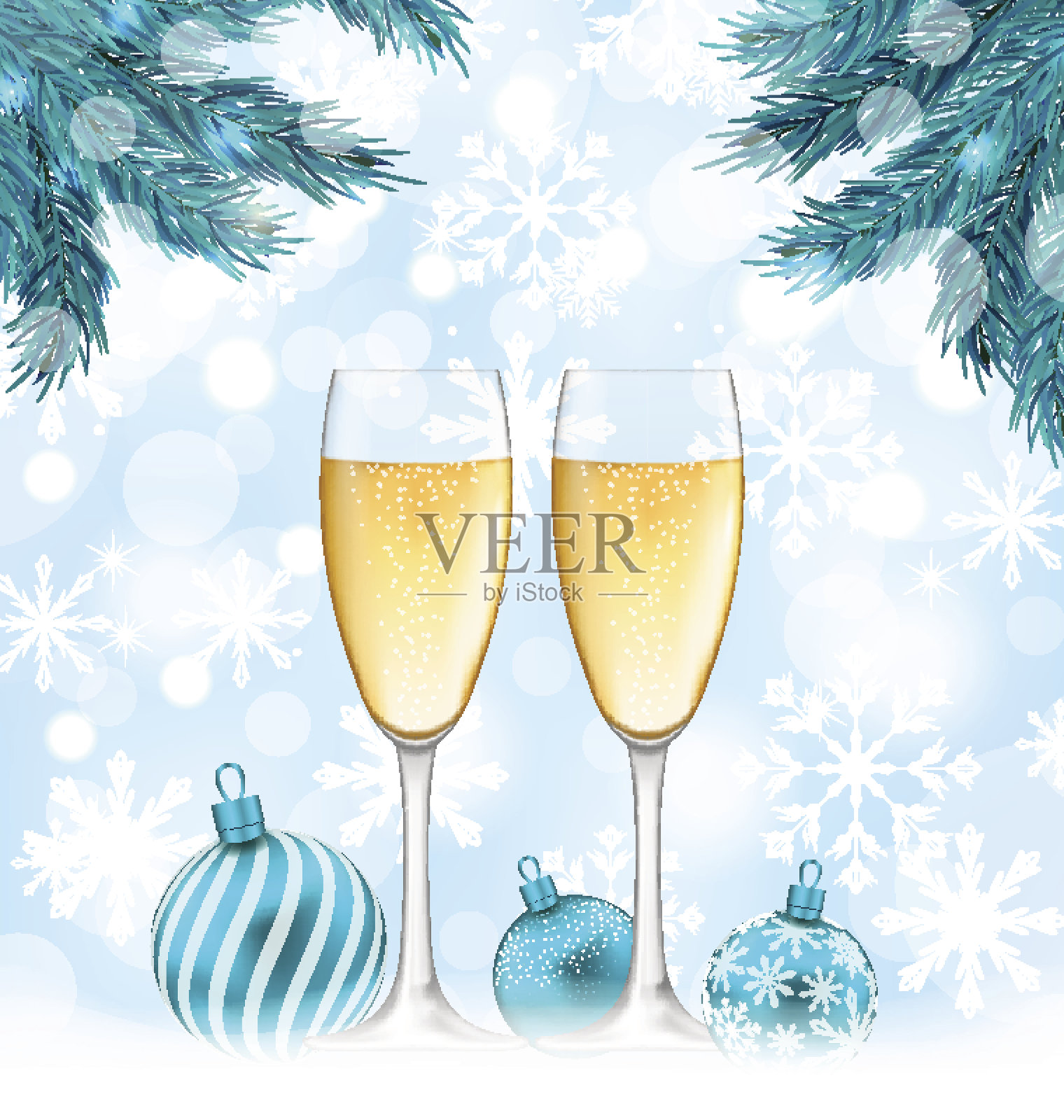 圣诞快乐的背景与香槟杯插画图片素材