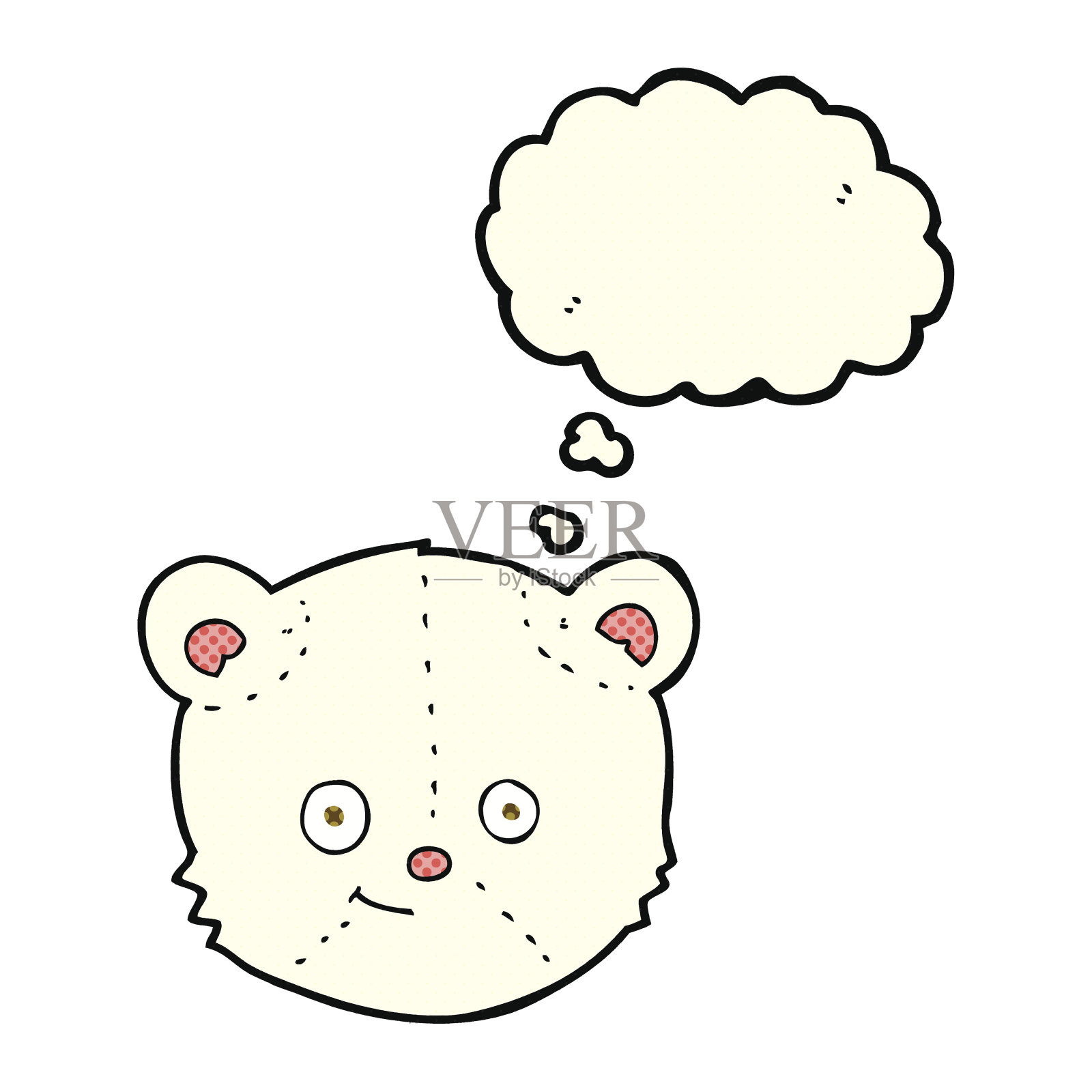卡通北极熊头与思想泡泡插画图片素材