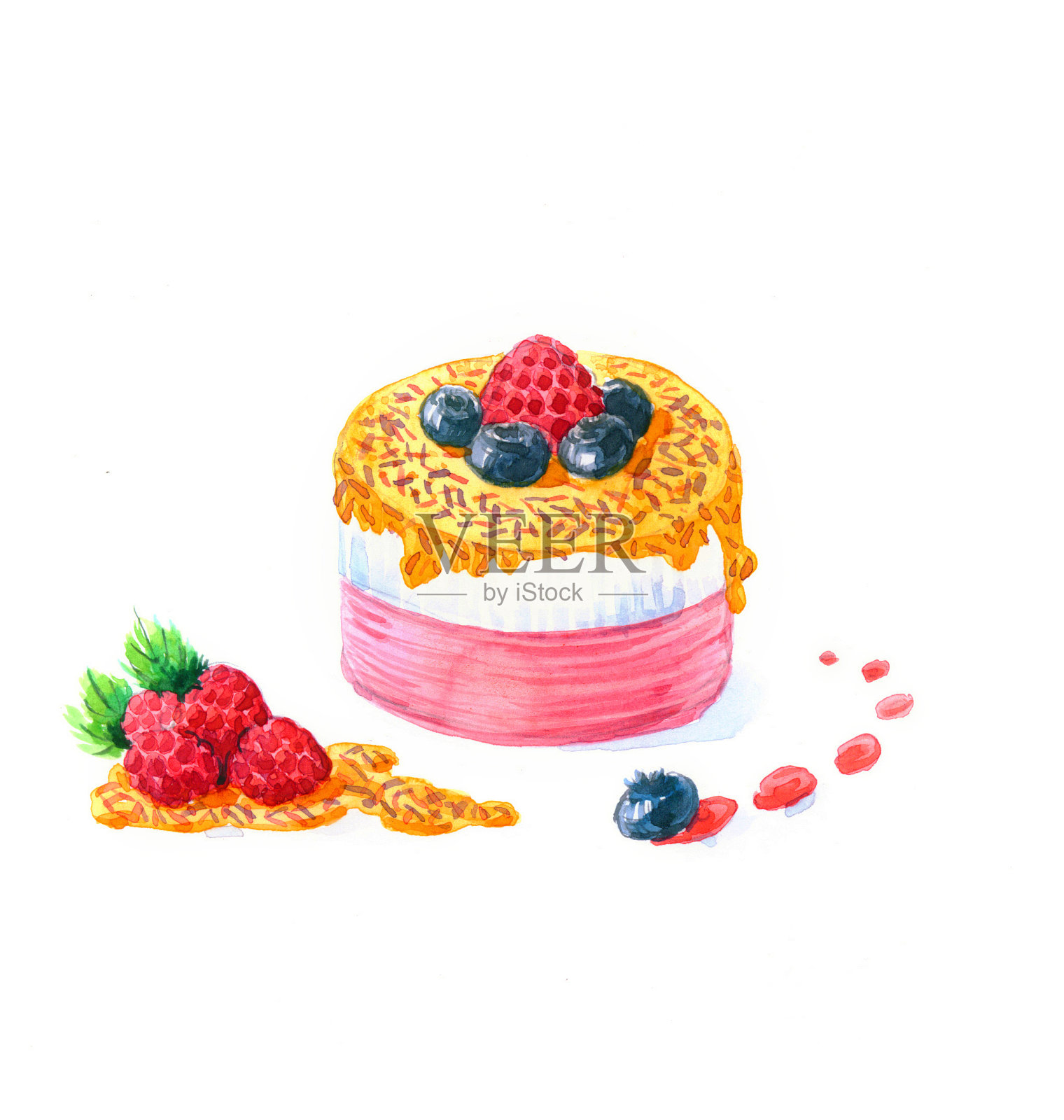 新鲜美味的浆果蛋糕插画图片素材