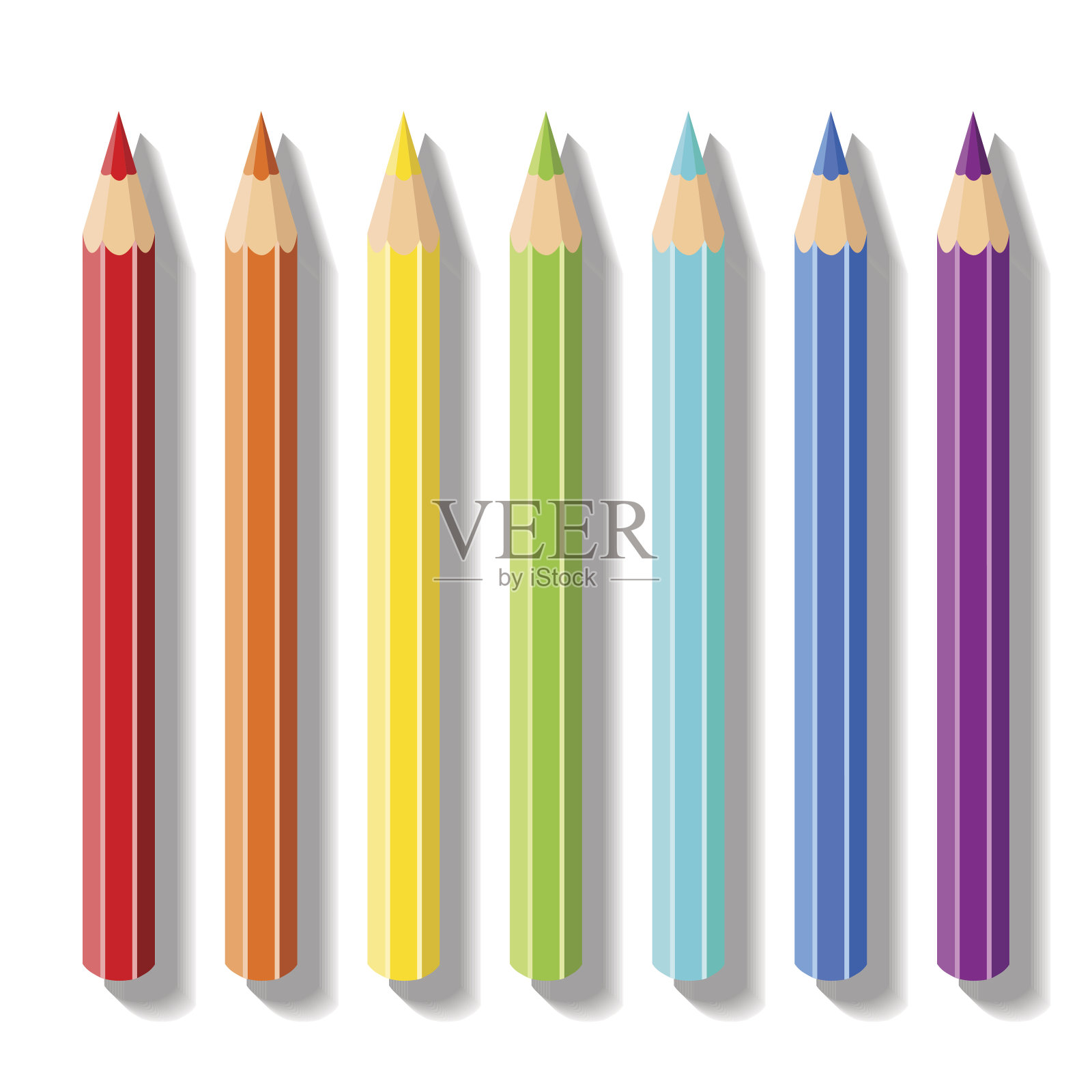 设置逼真的彩色铅笔。彩虹色的铅笔。矢量艺术用品,素描,图形,绘画插画图片素材