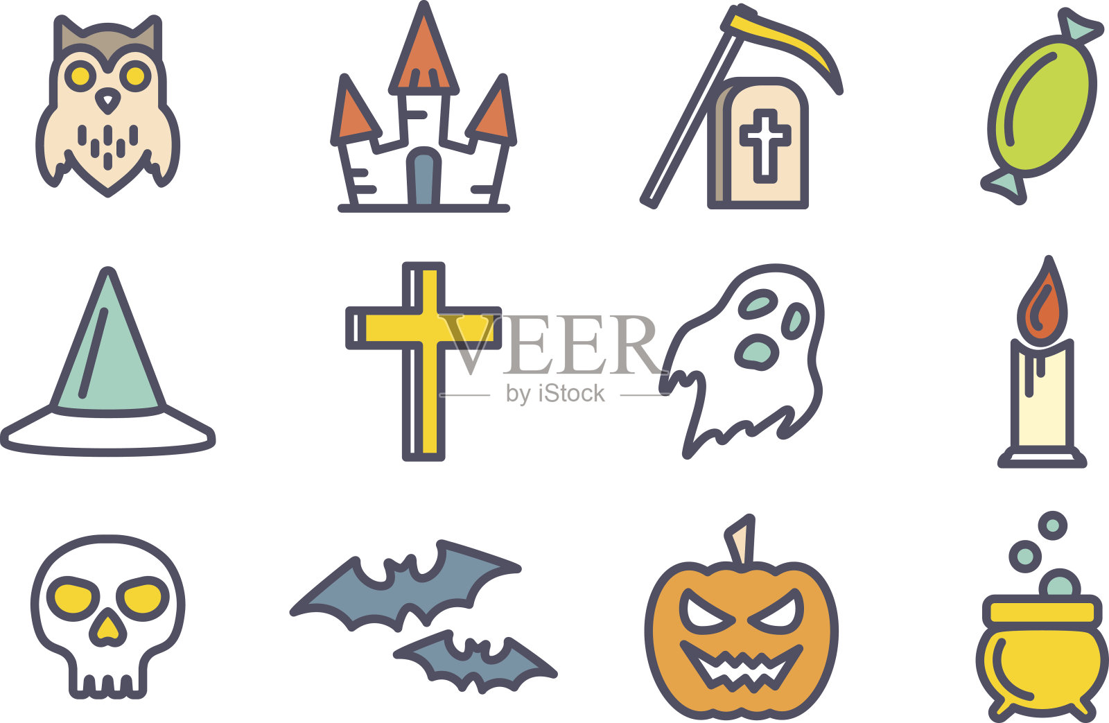 为万圣节设置轮廓向量图标。图标素材