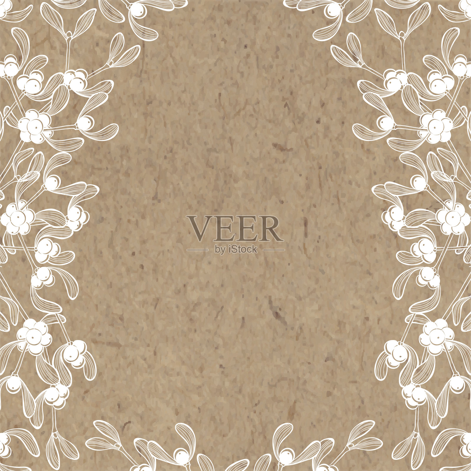 花背景与槲寄生在牛皮纸上。插画图片素材