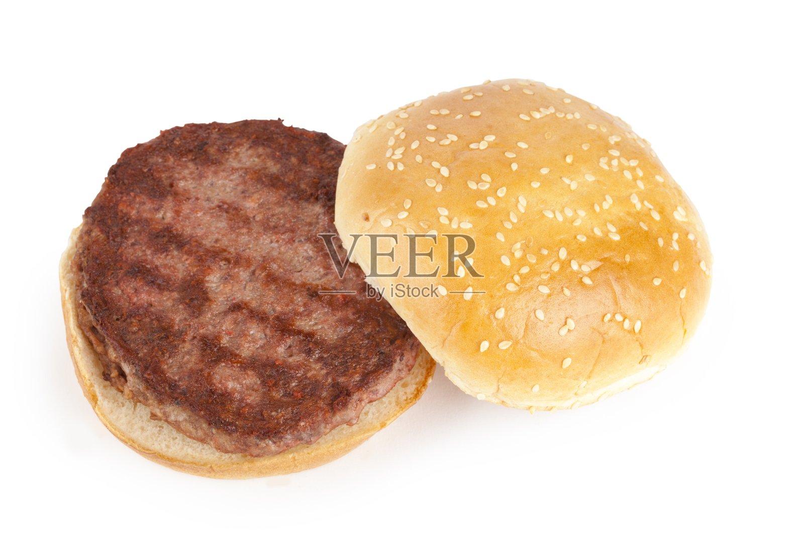 汉堡面包加牛肉小馅饼照片摄影图片